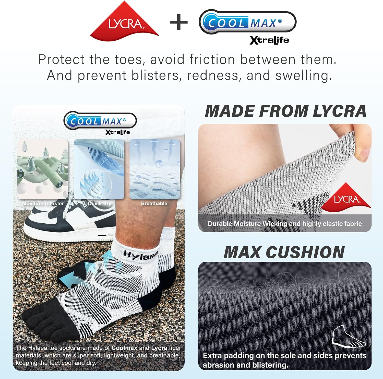 Hylaea Unisex Coolmax No Show Athletic Running Socks, Cushioned No Blisters