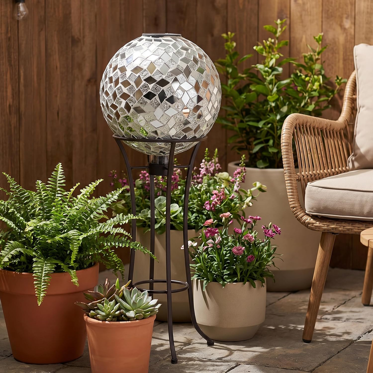 Sunnydaze Solar Gazing Ball for Garden, Mosaic Cool Blooms