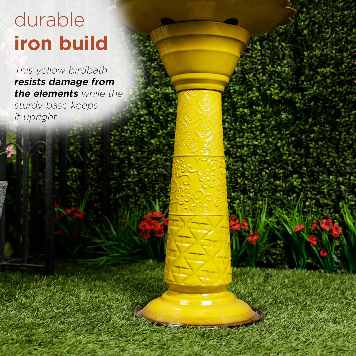 Alpine Corporation - 28" Tall Outdoor Metal Birdbath with Birds and Leaves Yard Statue Decoration, Red – Stunning Garden Accent to Attract Birds - Durable Construction for Patio, Deck, or Yard