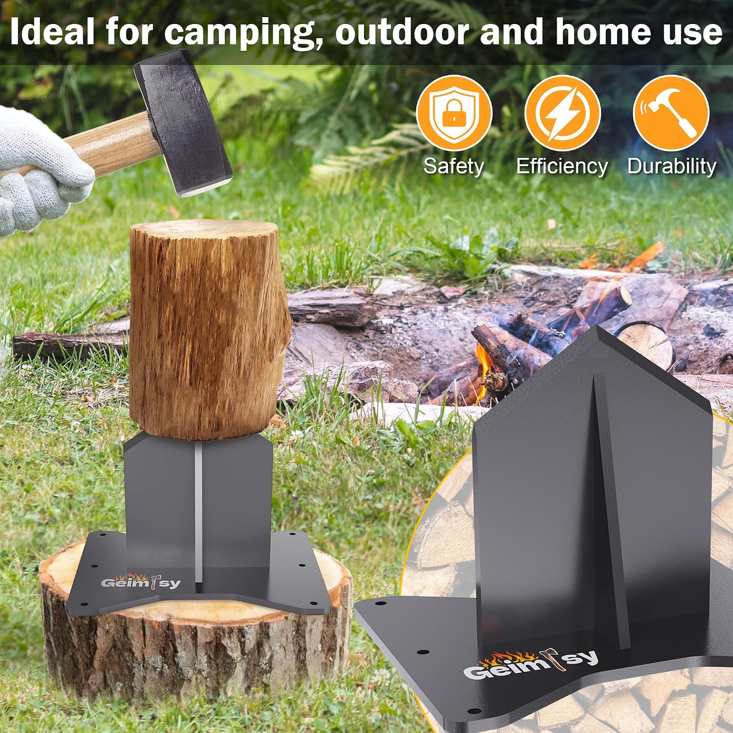 GanFindX Firewood Kindling Splitter Heavy Duty Wood Splitting Tool | Portable Ergonomic Design for Easy Firewood Preparation, Camping, Fireplace and Outdoor Use