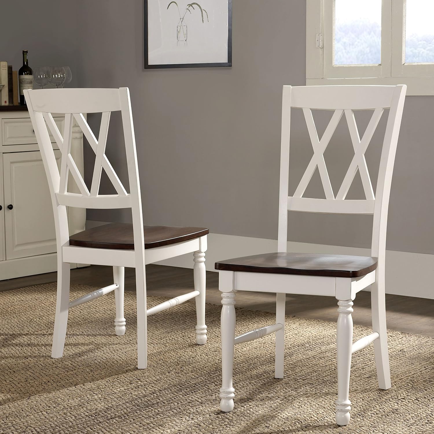 Crosley Furniture Shelby Traditional Wood X-Back Dining Room Chairs Set of 2, Kitchen Chair, Distressed White