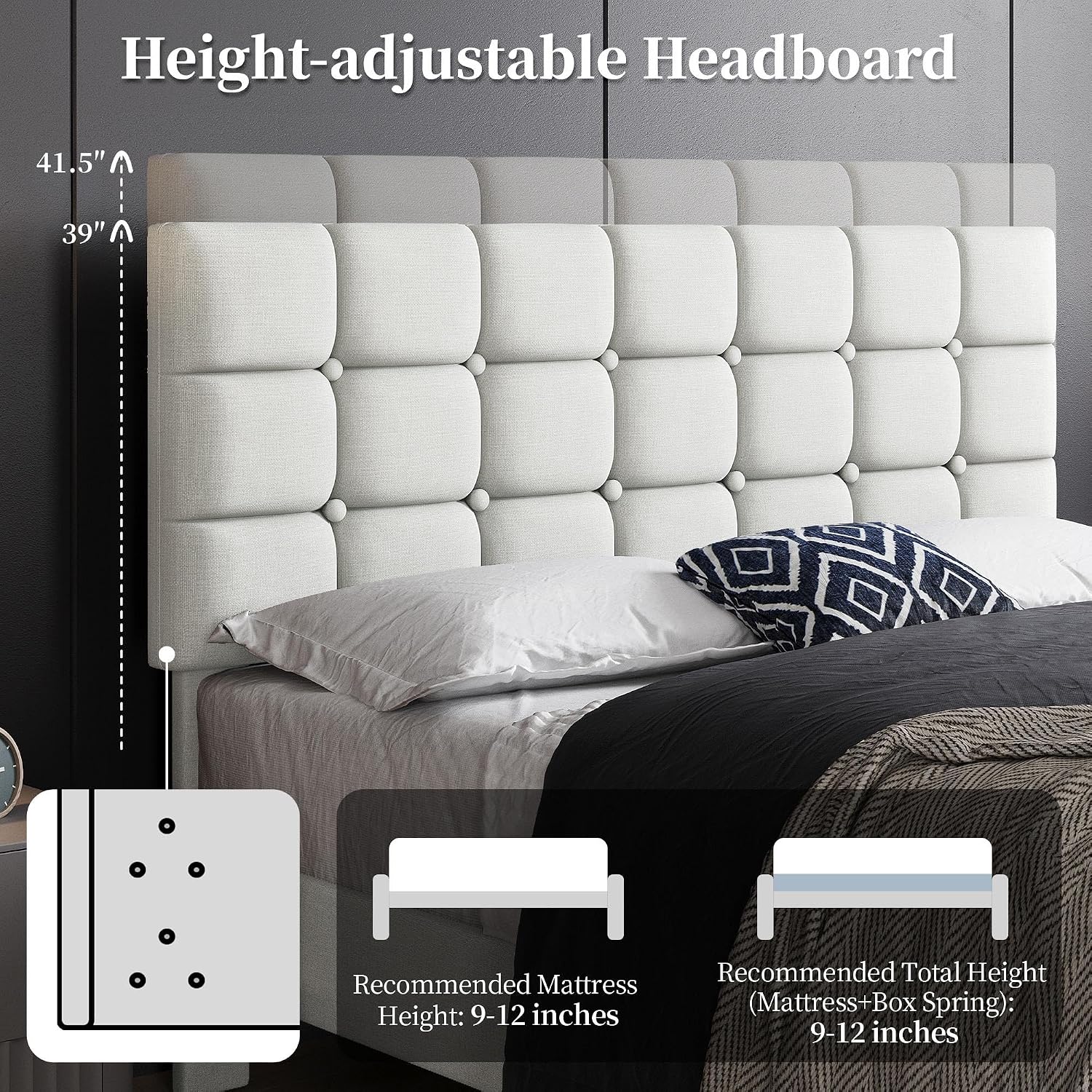 Yaheetech Full Size Upholstered Tufted Bed Frame with Headboard, Dark Gray | Sturdy engineered wood frame with linen fabric upholstery features a soft tufted headboard for easy assembly and support