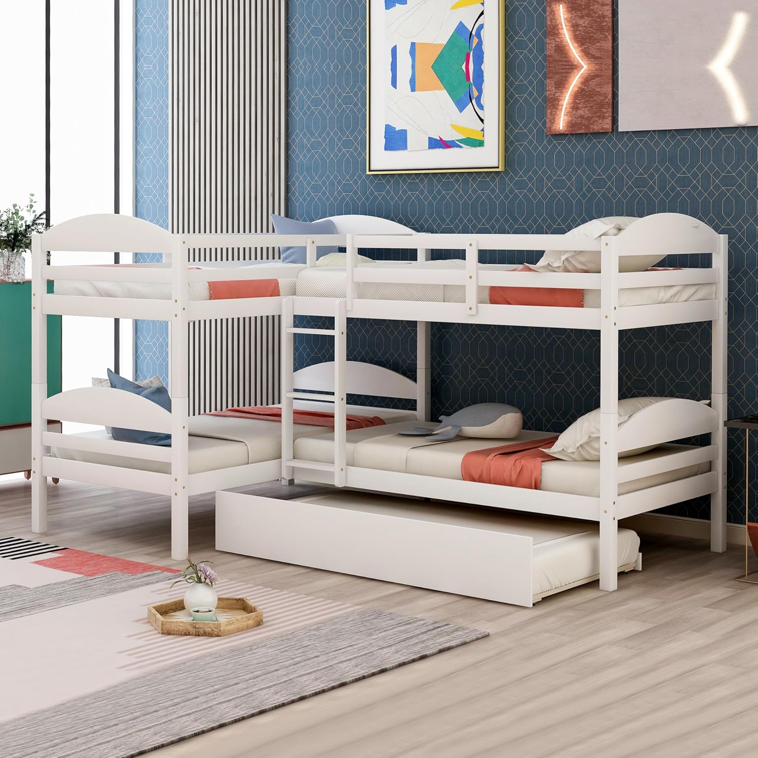 Harper & Bright Designs Twin L-Shaped Bunk Bed with Trundle, Can be Divided into Two L-Shaped Beds, No Spring Box Needed (Grey)