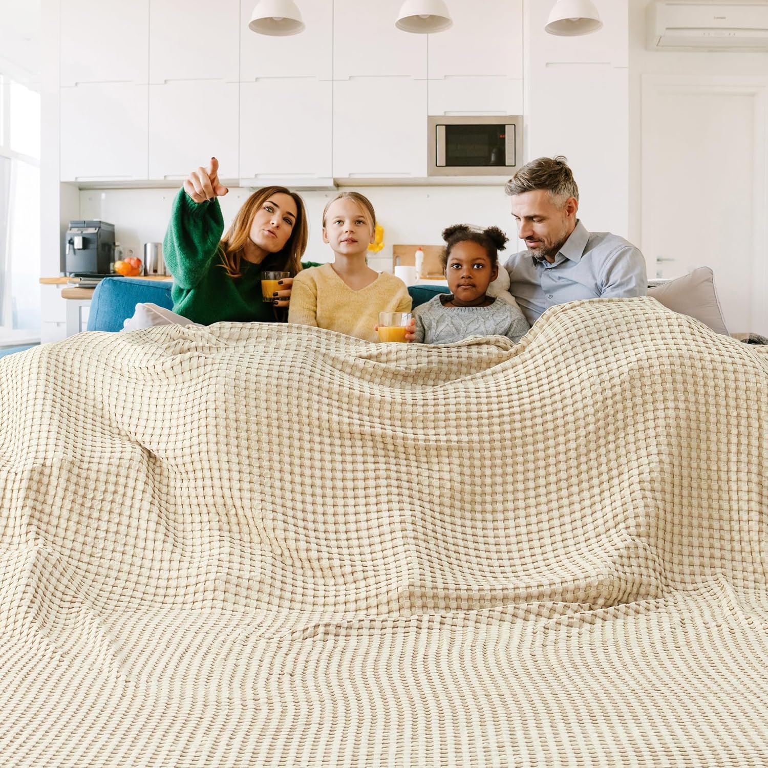 Bedsure Cooling Waffle Blanket for Hot Sleepers, Ivory, Queen, 90"x90"