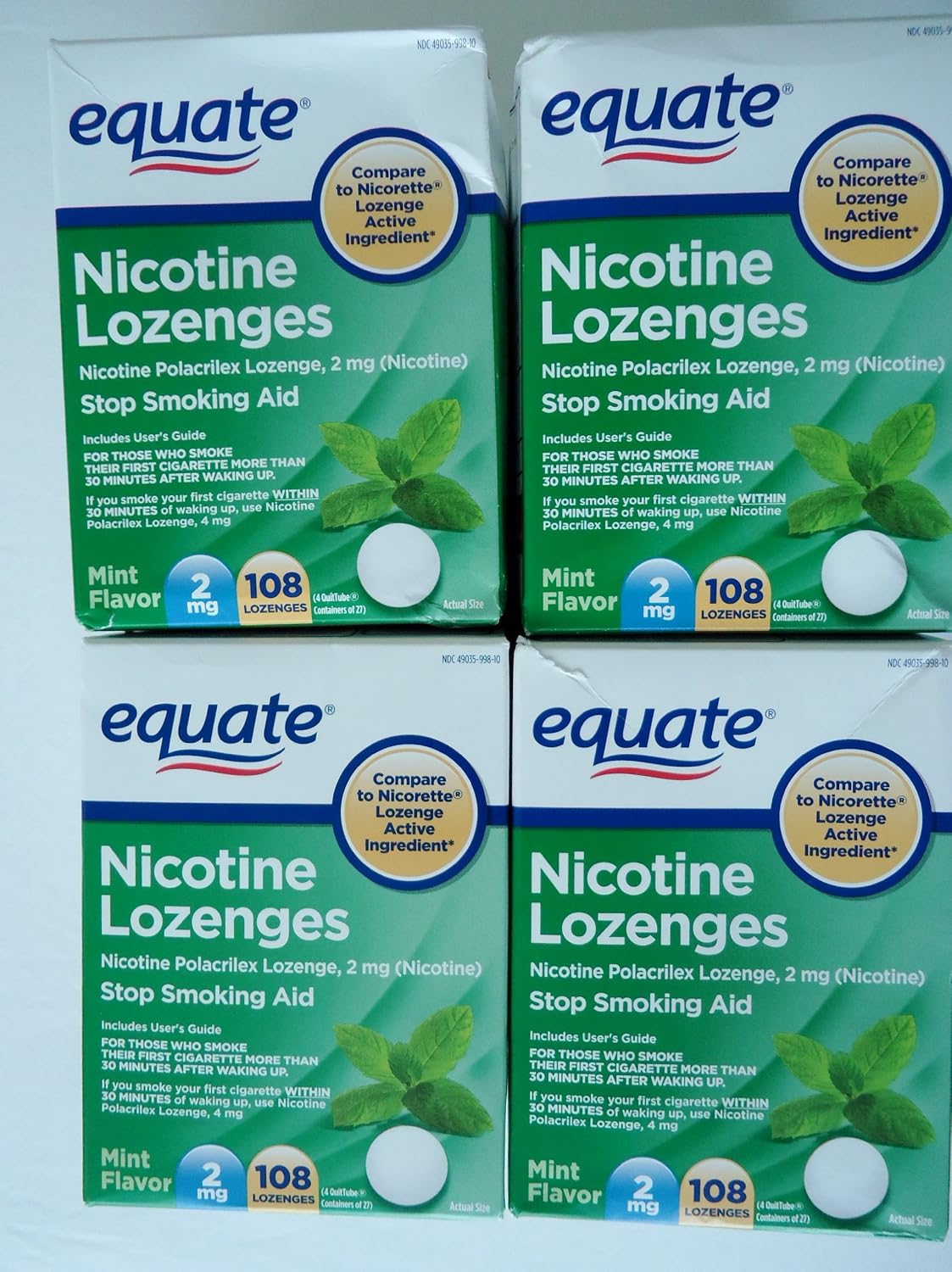 Equate - Nicotine Lozenge 2 mg, Mint Flavor, 108 Lozenges,PACK OF 4