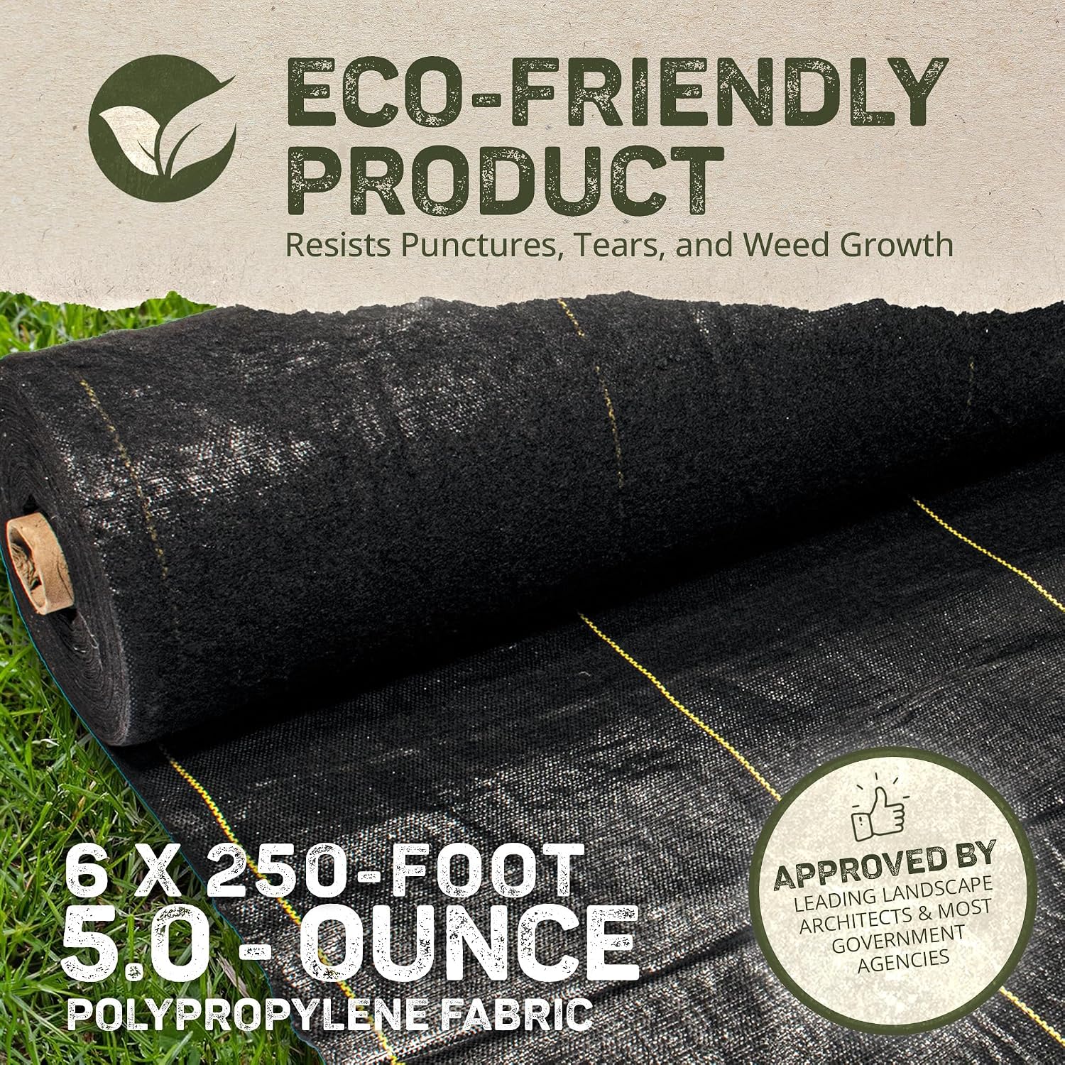 Dewitt Pro-5 Weed Barrier Fabric 5 oz, 6 x 250 Feet – Heavy-Duty | Woven Landscape Ground Cover Mat for Raised Garden Bed, Greenhouse Gardening, Outdoor Landscaping, and Commercial Planting