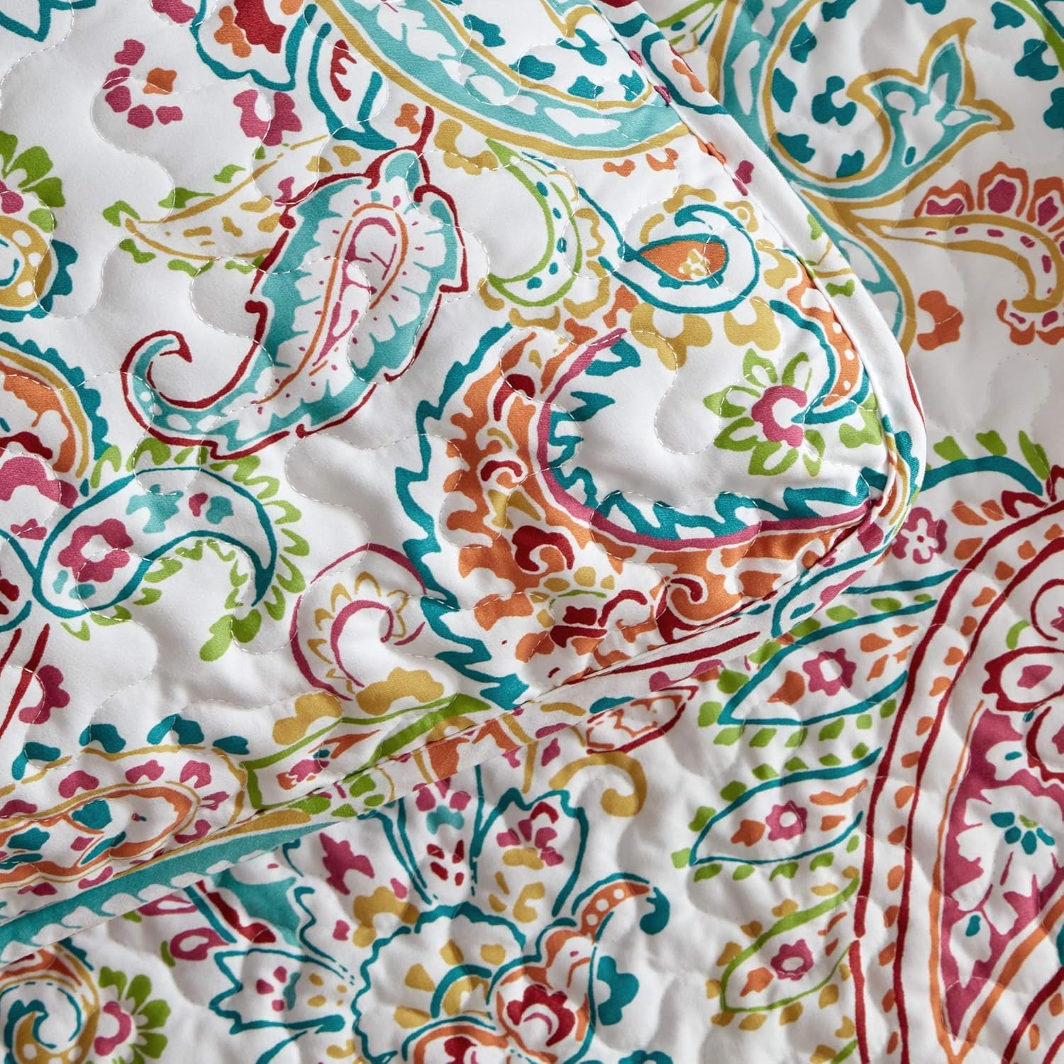 SLEEP ZONE 3-Piece Printed Quilt Set - Full/Queen Size - Lightweight Reversible Bedding Coverlet Set for All Season (Classic Paisley Pattern)
