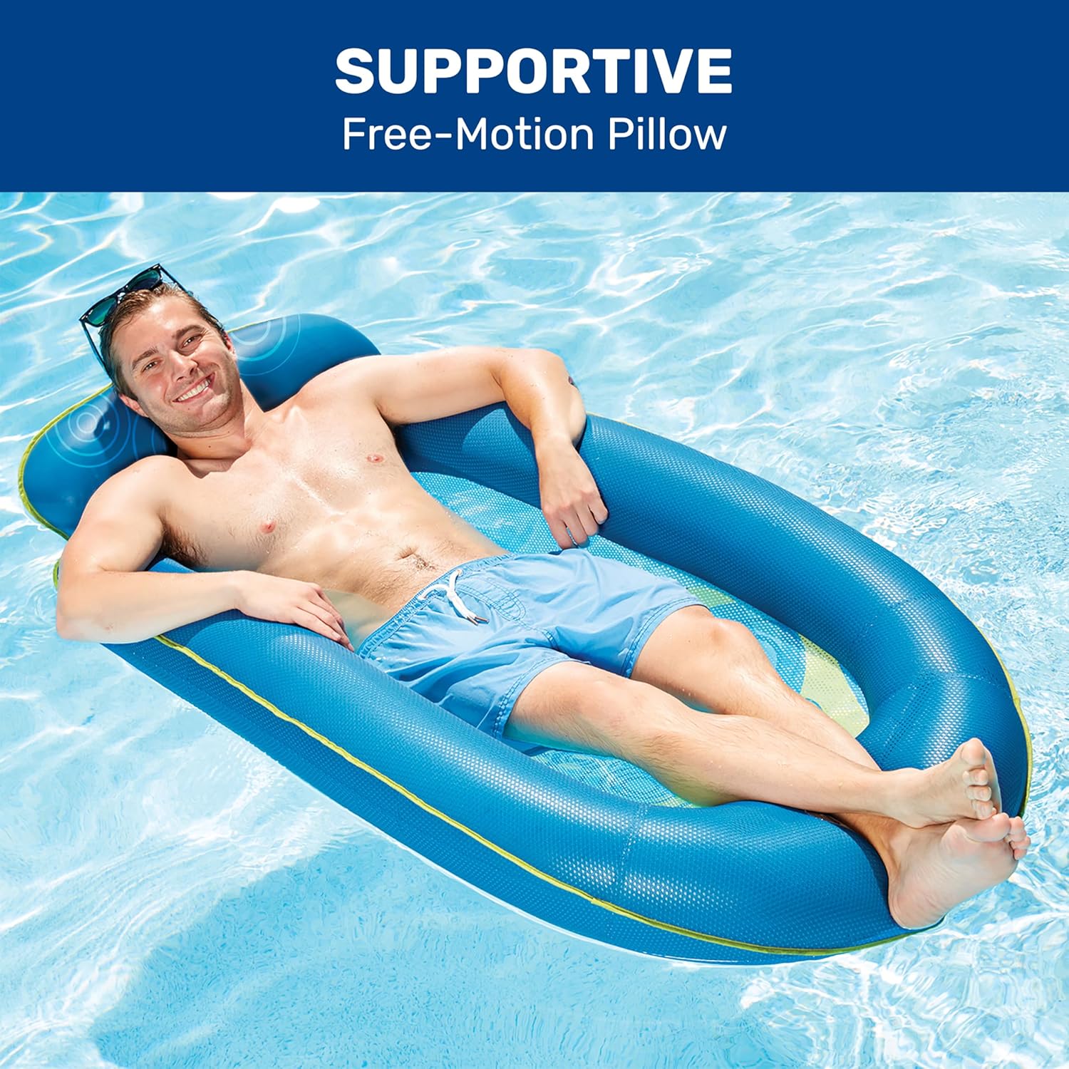 Aqua Comfort Pool Float Lounge – Inflatable Pool Floats for Adults with Headrest and Footrest – Bubble Waves