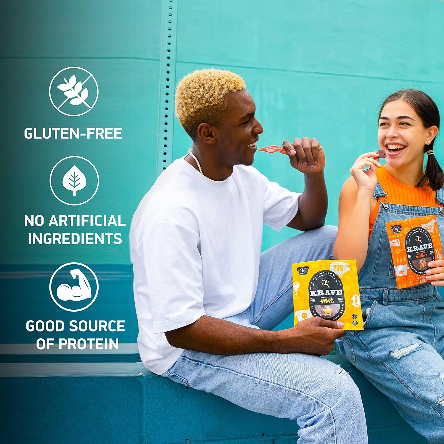 KRAVE All Natural Pork Jerky, Black Cherry BBQ - Protein Packed Snacks Roasted for Maximum Flavor - Premium Tender Meat Cuts - Gluten Free - 2.7 Ounce
