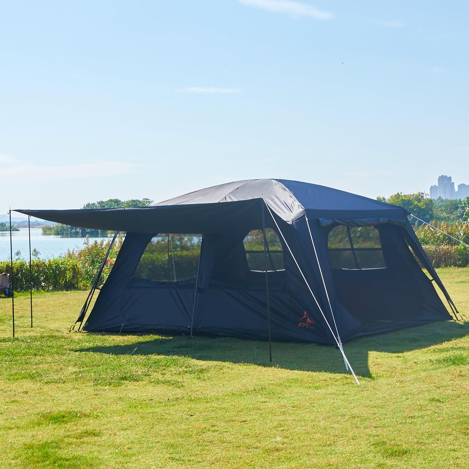 KTT Extra Large Tent 12-14 Person, Family Cabin Tents, 2 Rooms, Straight Wall, 2 Doors 4 Windows with Mesh, Waterproof, Double Layer