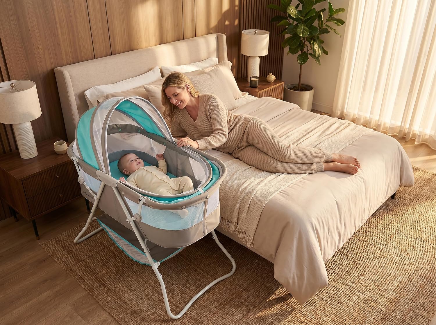 Dream On Me Karley Bassinet in Grey and Pink