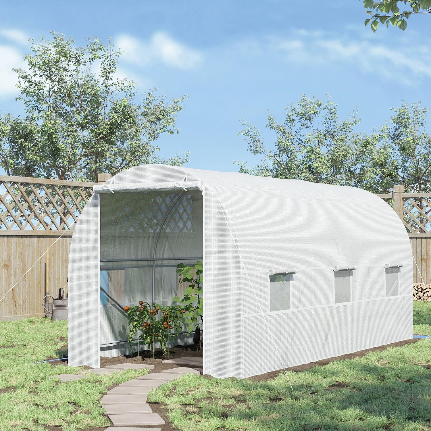 Outsunny 15' x 7' x 7' Walk-in Tunnel Greenhouse Large Steel Frame White