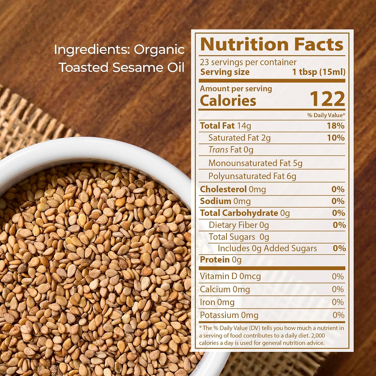 Kevala Organic Toasted Sesame Oil - 1 gal, Made with Organic Sesame Seeds | Medium Smoke Point Suitable for Light Roasting and Stir-Frying, Kitchen Pantry Essential Vegetable Oil, Salad Dressing Base