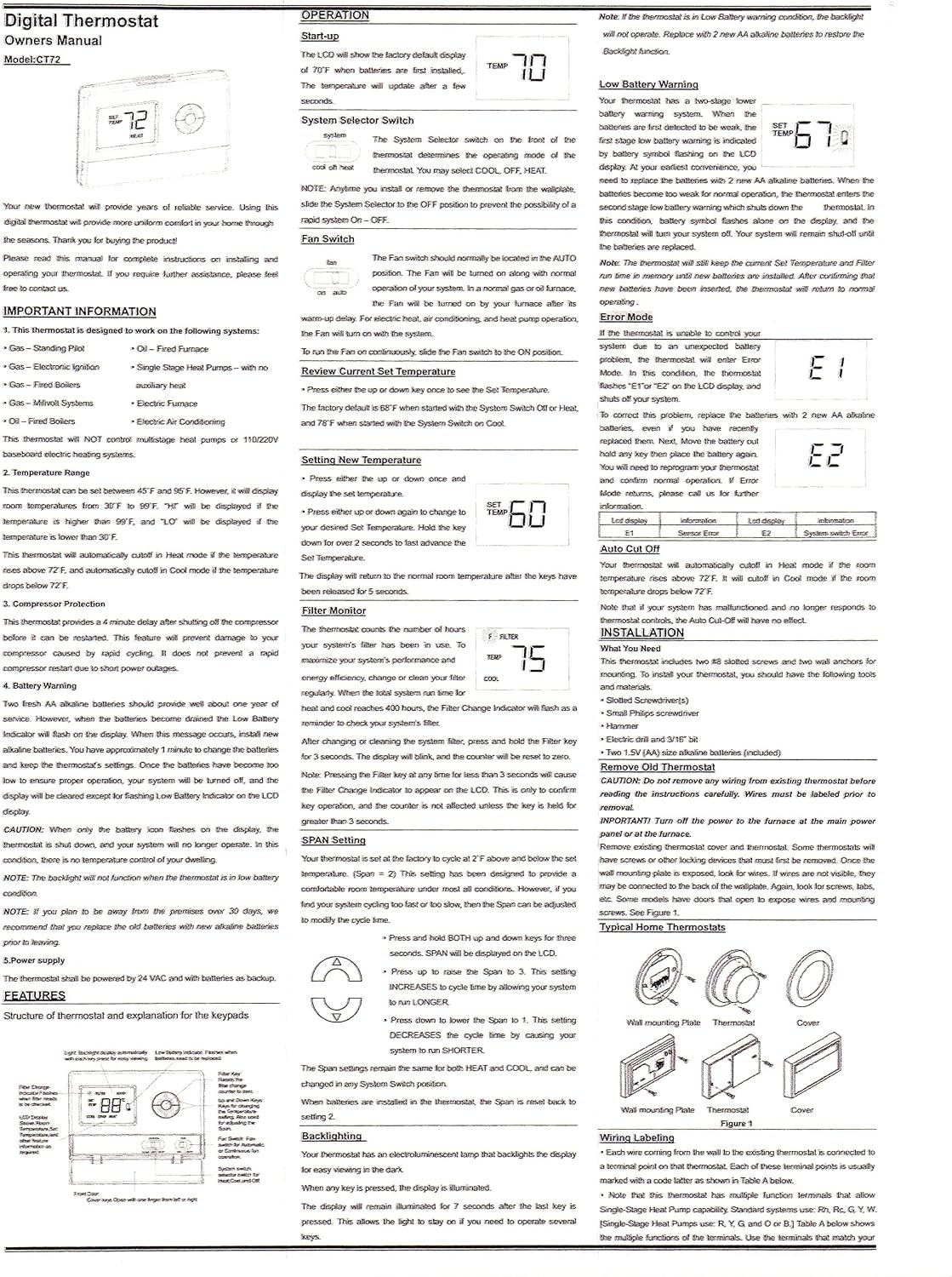 CT72 Basic Tamper Proof Thermostat