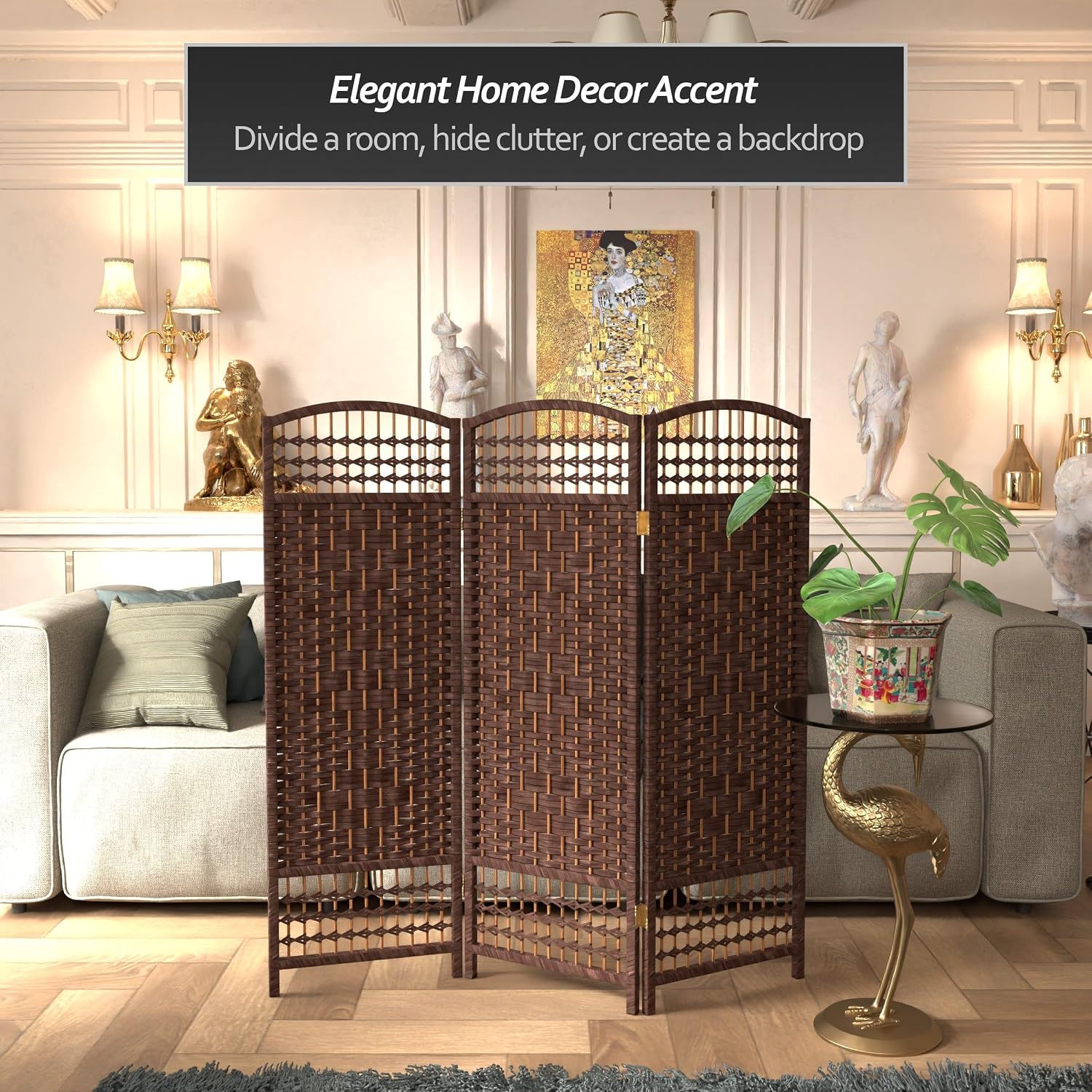 4 ft. Short Fiber Weave Folding Screen - Natural - 4 Panels