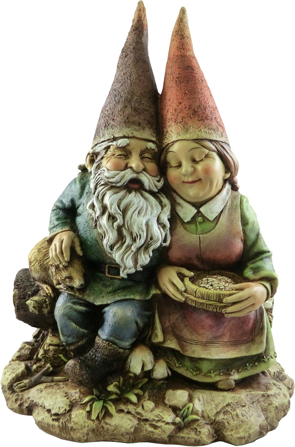 Napco Imports Cuddly Gnome Couple Distressed Green 12 x 9 Resin Stone Collectible Figurine