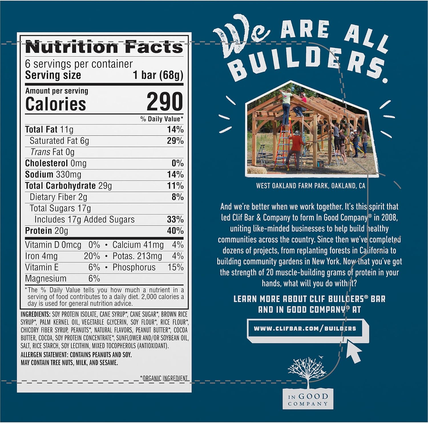 CLIF BUILDERS Protein Bars - Chocolate Peanut Butter Flavor - 20g Plant Based Protein - Gluten Free - Non-GMO - Low Glycemic - No Artificial