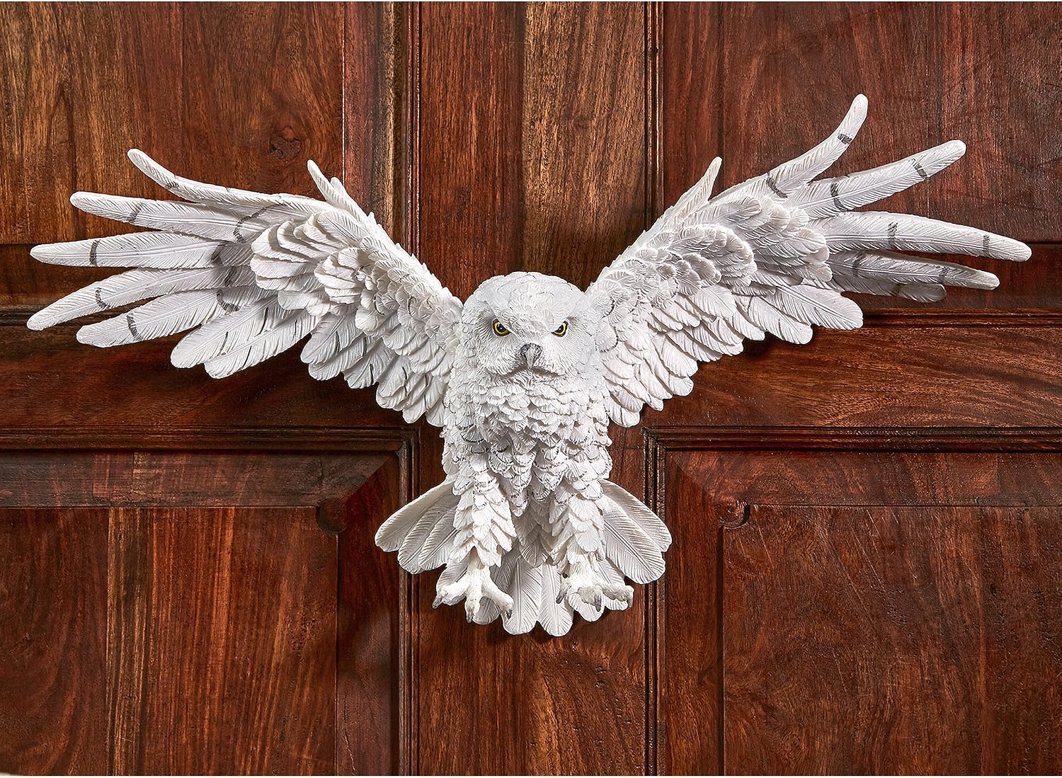 Design Toscano Mystical Snowy Owl Bird Indoor/Outdoor Wall Frieze Sculpture, Medium, 19 inches wide, 11 inches tall, Cast Stone Resin, White Finish