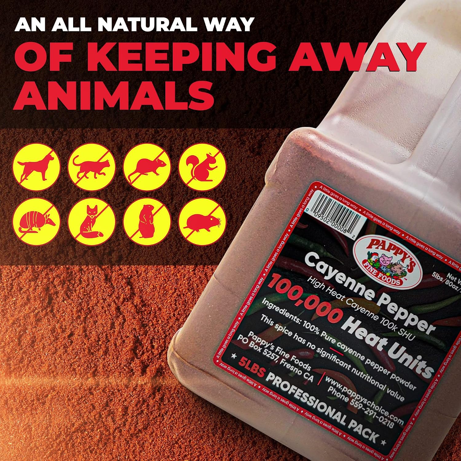 Cayenne Pepper Powder Bulk – 100,000 Heat Units - 5lb Jar.