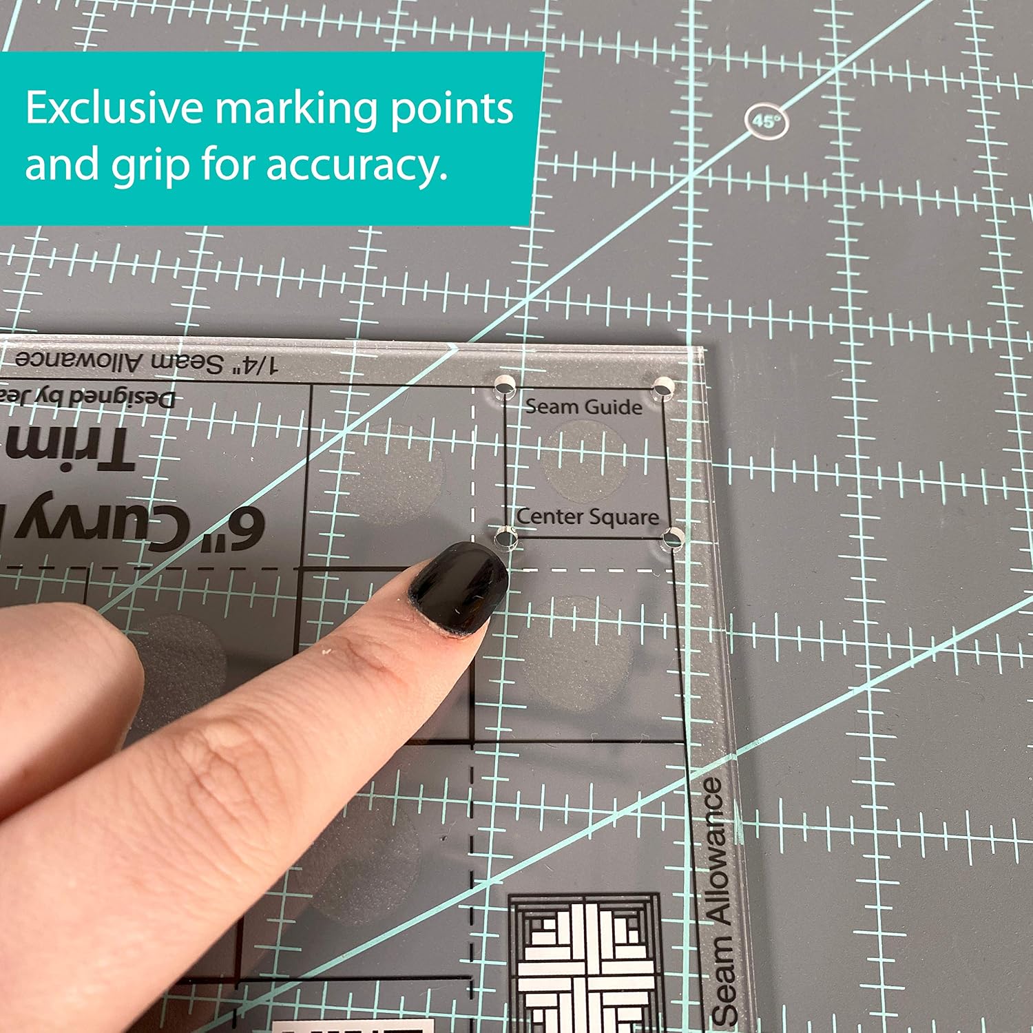 Creative Grids Curvy Log Cabin Trim Tool Quilt Ruler – CGRJAW6 – Made in USA, 6-1/2in x 6-1/2in, Non-Slip Grip Acrylic Quilting, Sewing, Crafting