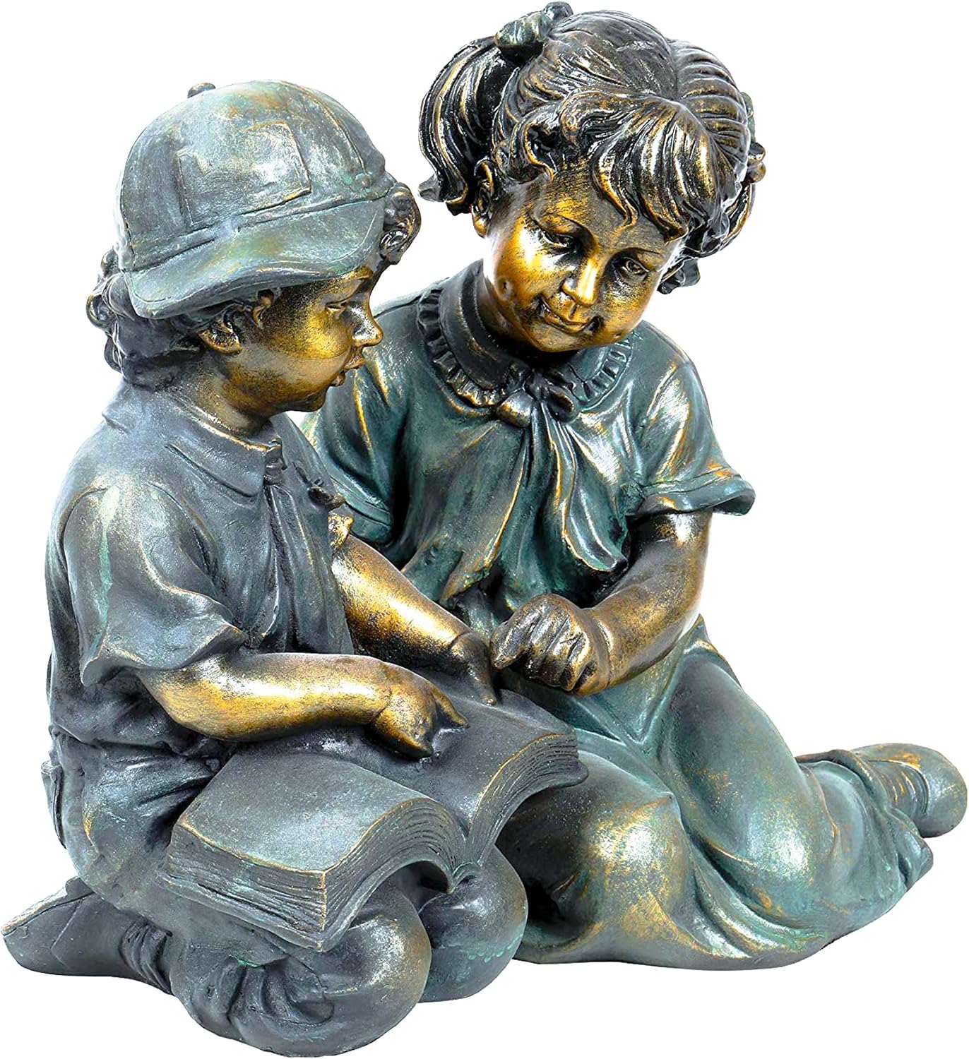 Alpine Corporation 26" Tall Indoor/Outdoor Girl Jumping Over Boy Statue Yard Art Decoration