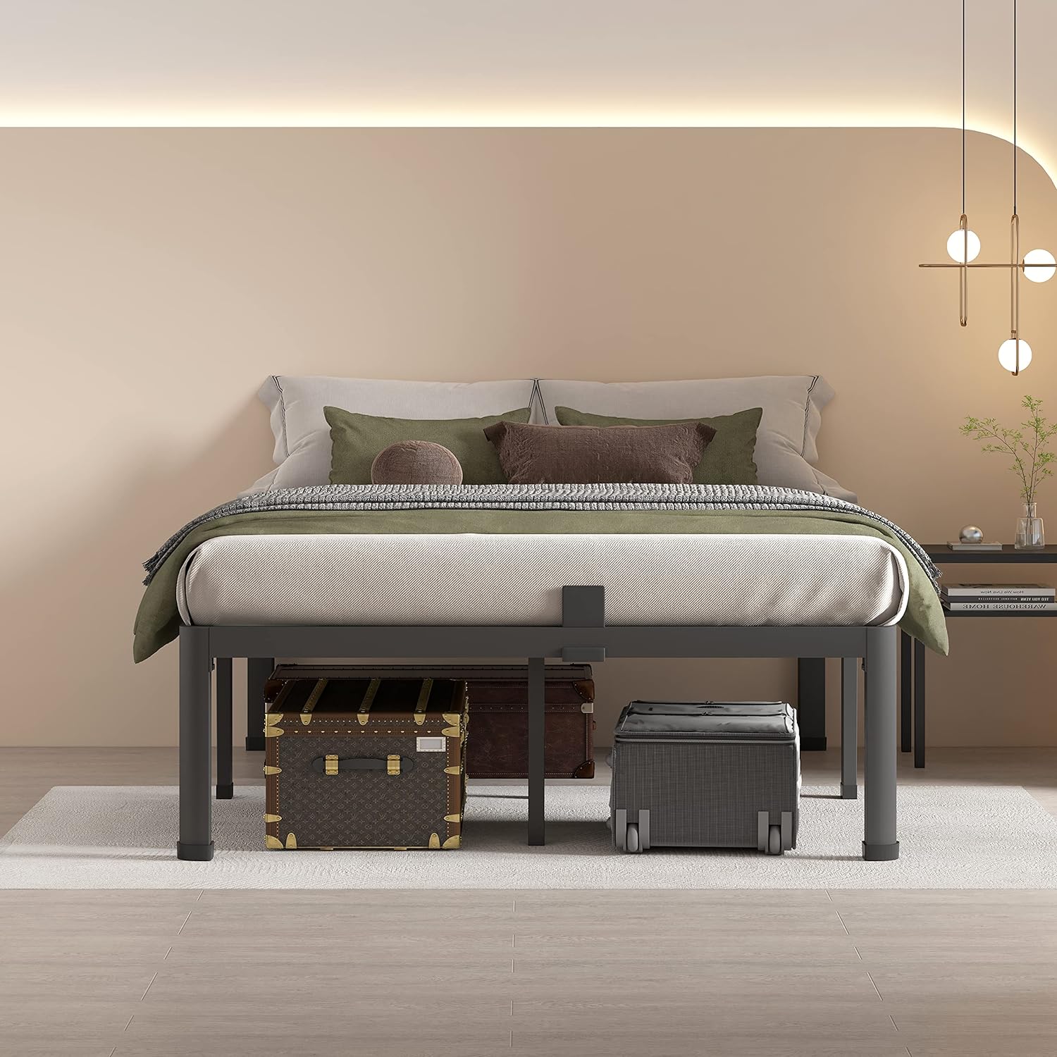 MAF 18 Inch Queen Bed Frames with Round Corner Legs Mattress Slide Stopper | No Box Spring Needed, Heavy Duty Metal Platform Bed Frame