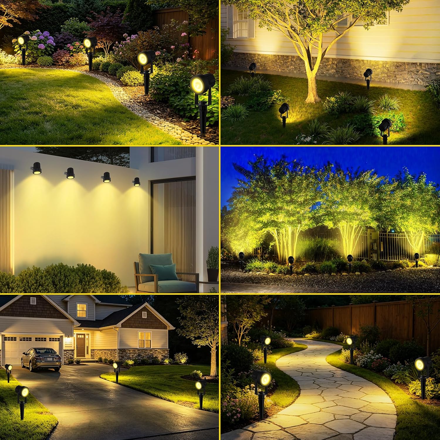 T-SUN Solar Spot Lights Outdoor, Dual Head Solar Spotlights, Cool White | IP65 Waterproof, 2 Brightness Modes, Dusk to Dawn Solar Uplights for Garden, Yard, Pathway, Patio, Lawn