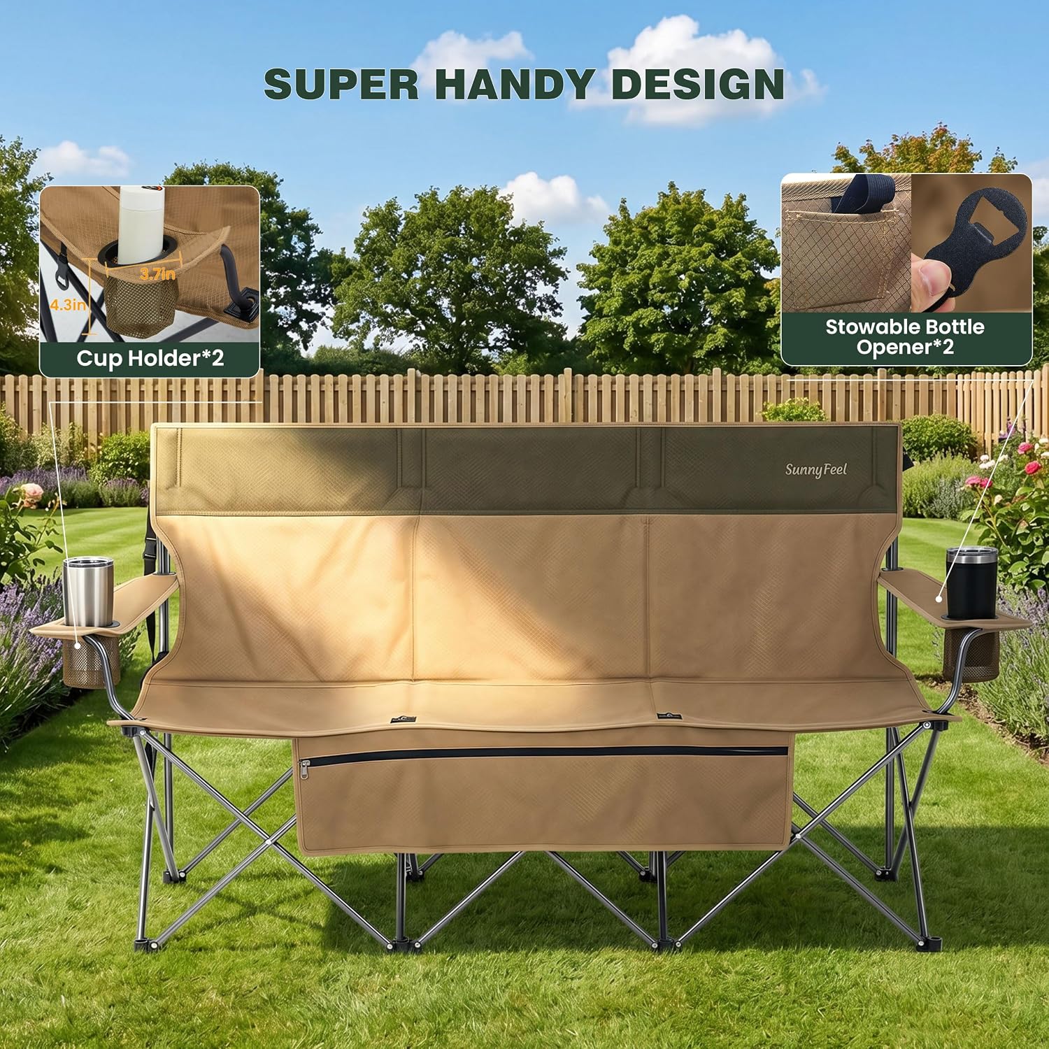 SUNNYFEEL Folding Double Camping Chair Oversized Loveseat for Adults