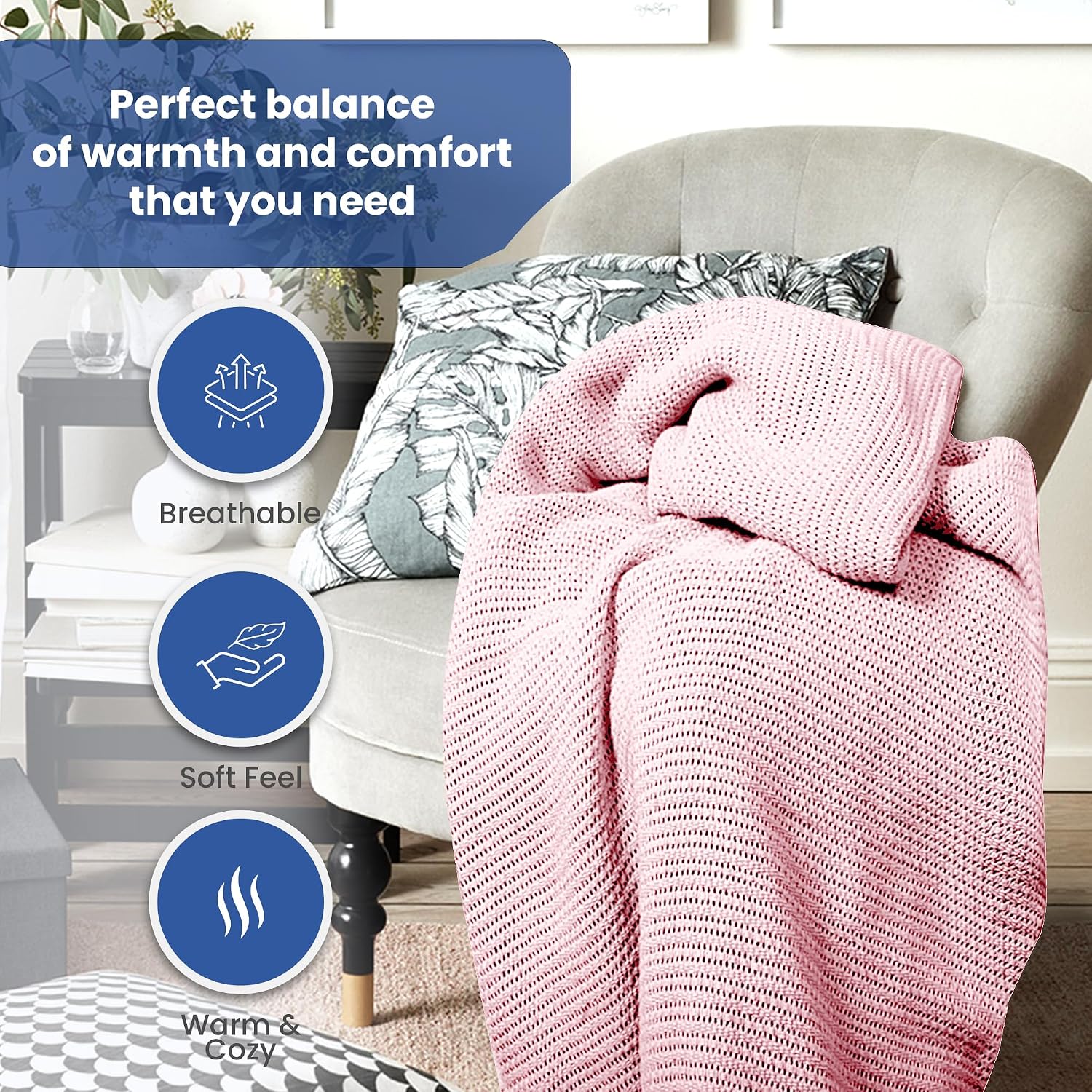Linteum 100% Cotton Open-Cell Leno Weave Blanket — Breathable All Season — Queen 90x90 — Ice Grey