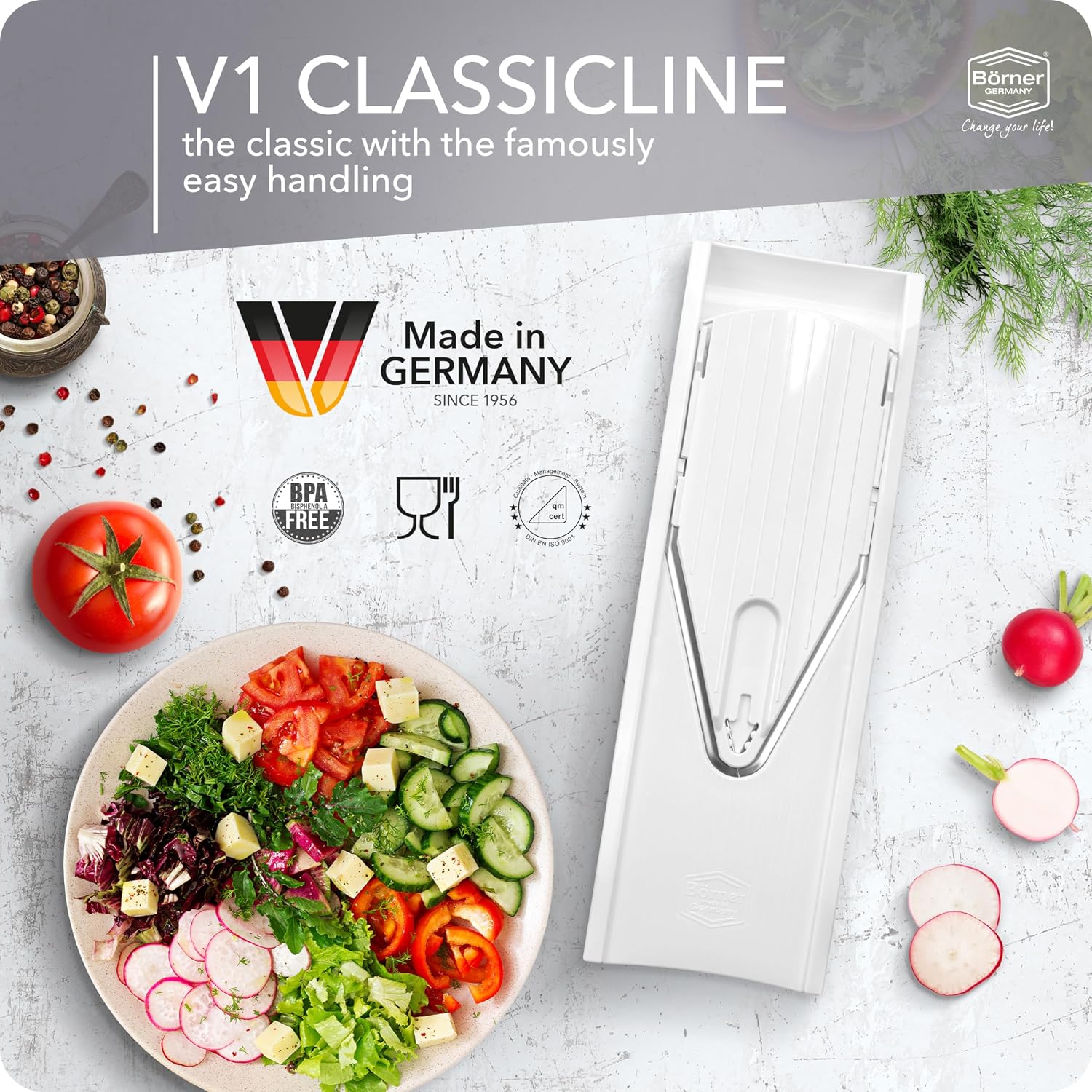 BORNER V Mandoline Slicer Kitchen V1 ClassicLine Starter Set | Vegetable Grater Börner - Quality Made in Germany, Color:Orange