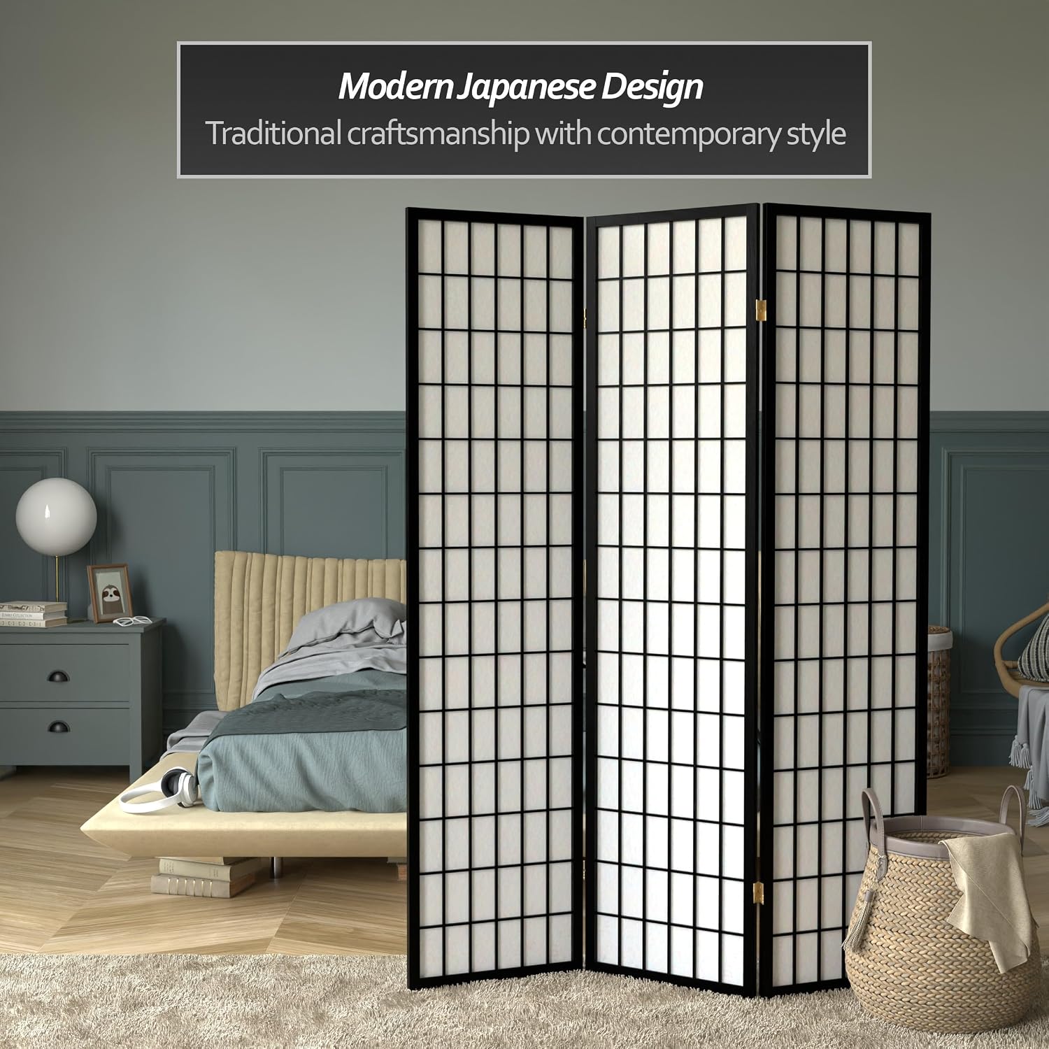 Red Lantern 6 ft. Tall Window Pane Shoji Screen - Walnut - 5 Panels