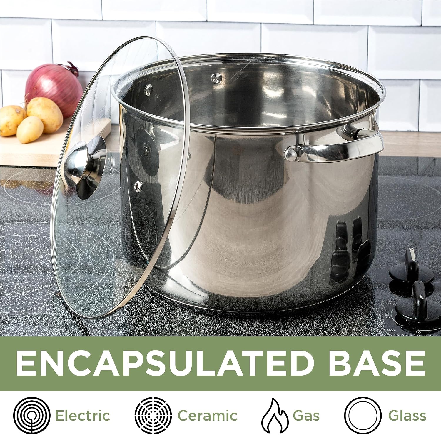 Ecolution Stainless Steel Sauce Pan, Encapsulated Induction Ready Cooking Pot with Glass Lid, Oven Safe, Dishwasher Safe Soup Pot, 2-Quart