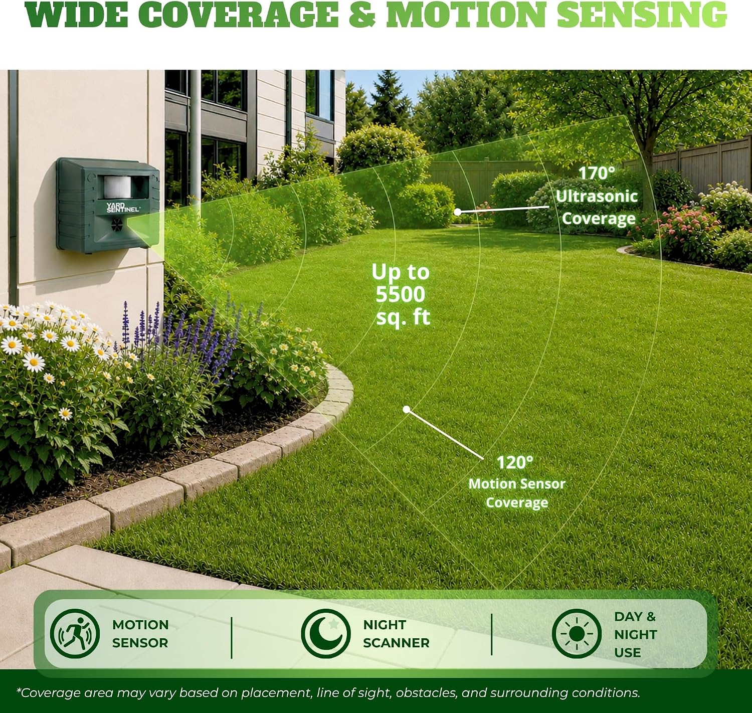 ASPECTEK Yard Sentinel Ultrasonic Animal Repeller with Strobe Light, 3 Mode Protection, Motion Sensor, Deterrent for Deer, Raccoons, Squirrels and Opossums AC and Battery Powered - 1 Pack