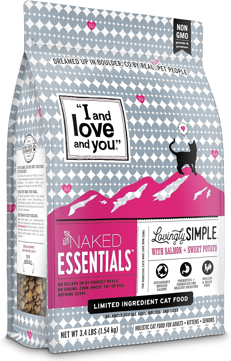 I and love and you Naked Essentials Dry Cat Food - Salmon + Trout - Grain Free, Real Meat, No Fillers, Prebiotics + Probiotics, 3.4lb Bag