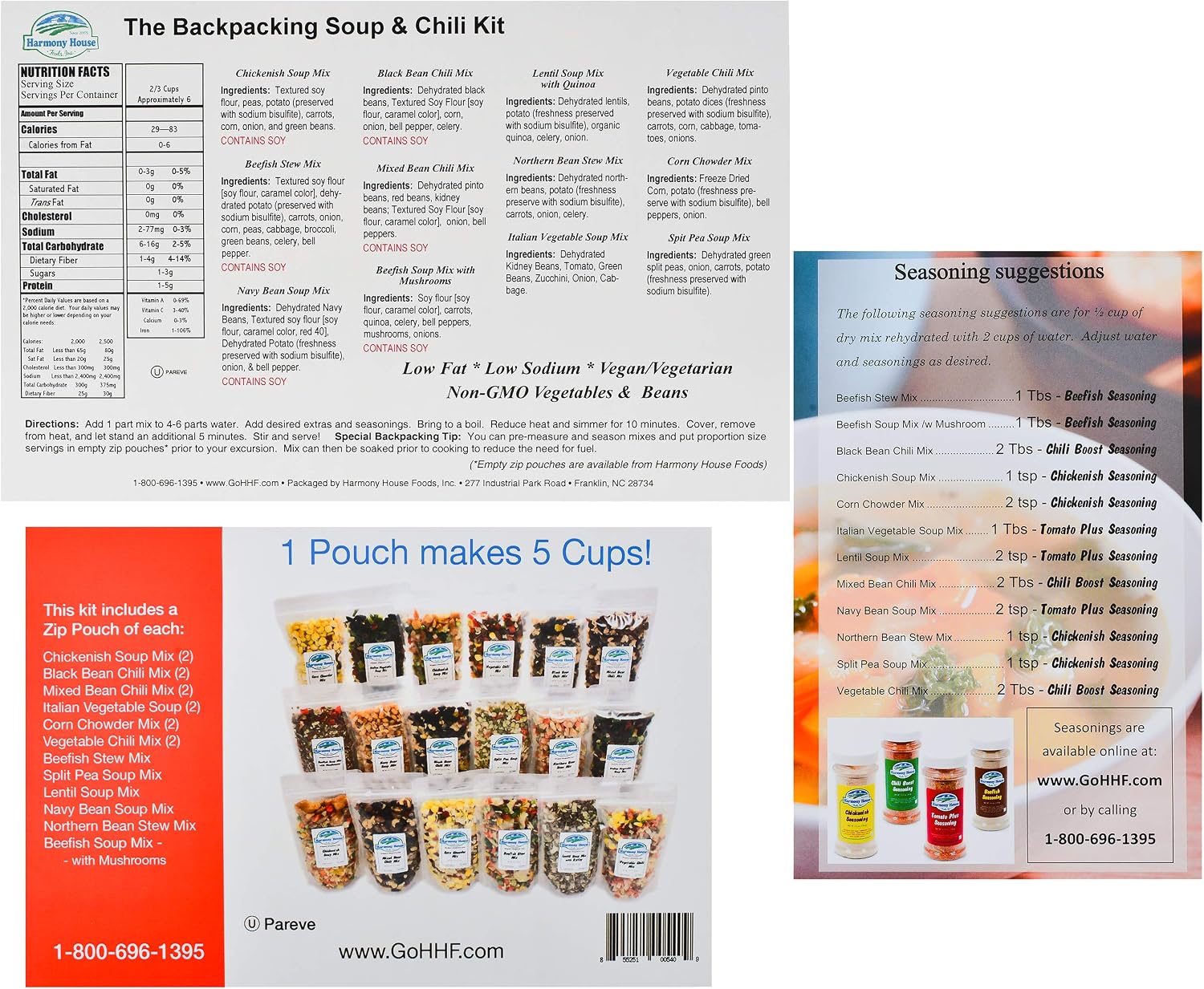 Harmony House Backpacking Soup and Chili Kit (Unseasoned) – 18 Count Variety Pack, Resealable Zip Pouches, For Cooking, Camping