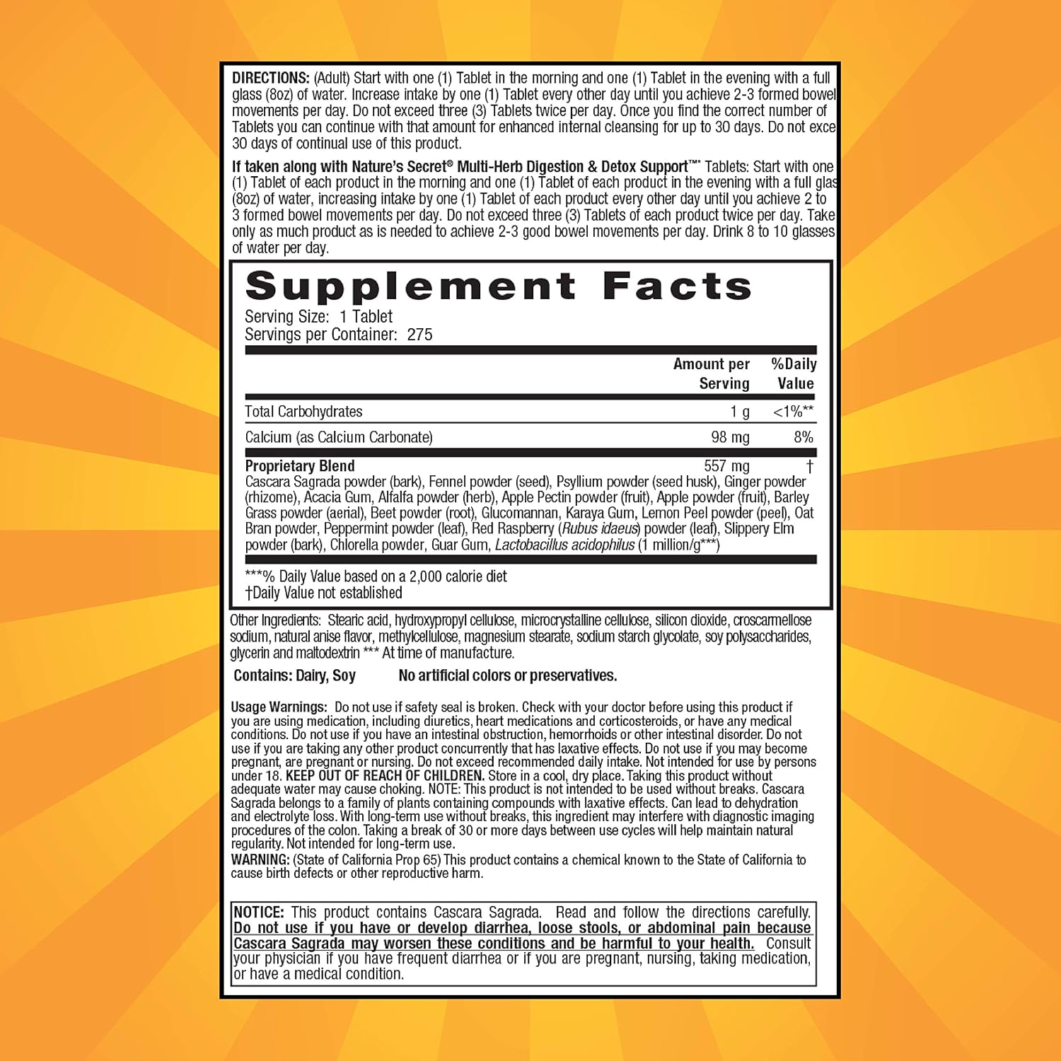 Nature's Secret Multi-Herb Colon Cleanse, 275 Tablets