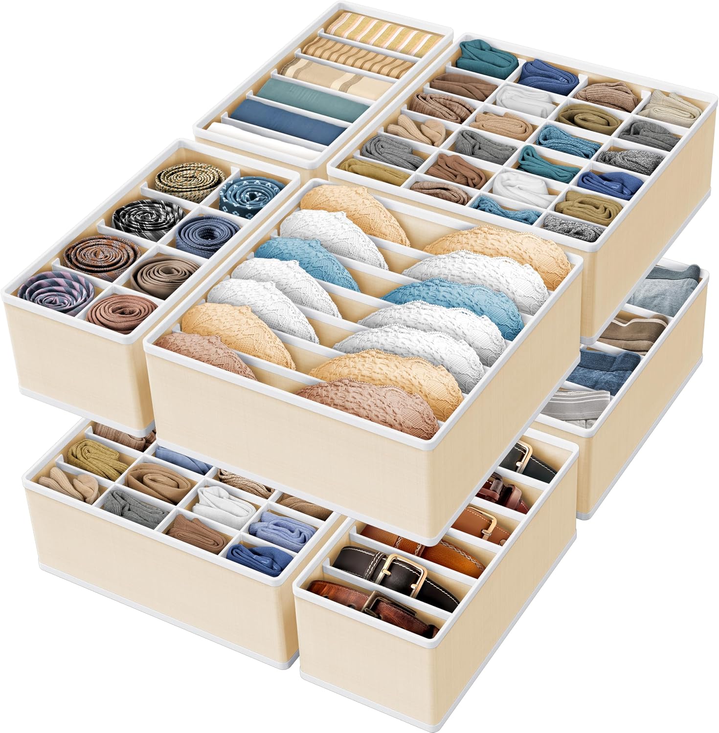 Simple Houseware 4-Pack Drawer Organizer Set for Underwear/Socks/Bra, Gray | Closet Dividers for Underwear, Socks, Bras, Scarves, Ties - Foldable Non-Woven Storage Boxes