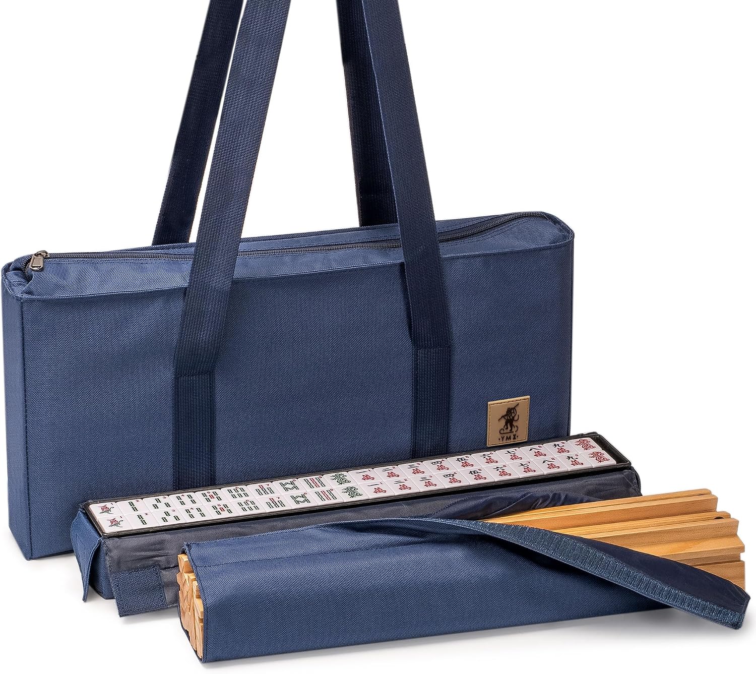 Yellow Mountain Imports American Mahjong Set, Mojave (Ivory) with Brown Soft Case, All-in-One Racks with Pushers, Wright Patterson Scoring Coins, Dice, & Wind Indicator