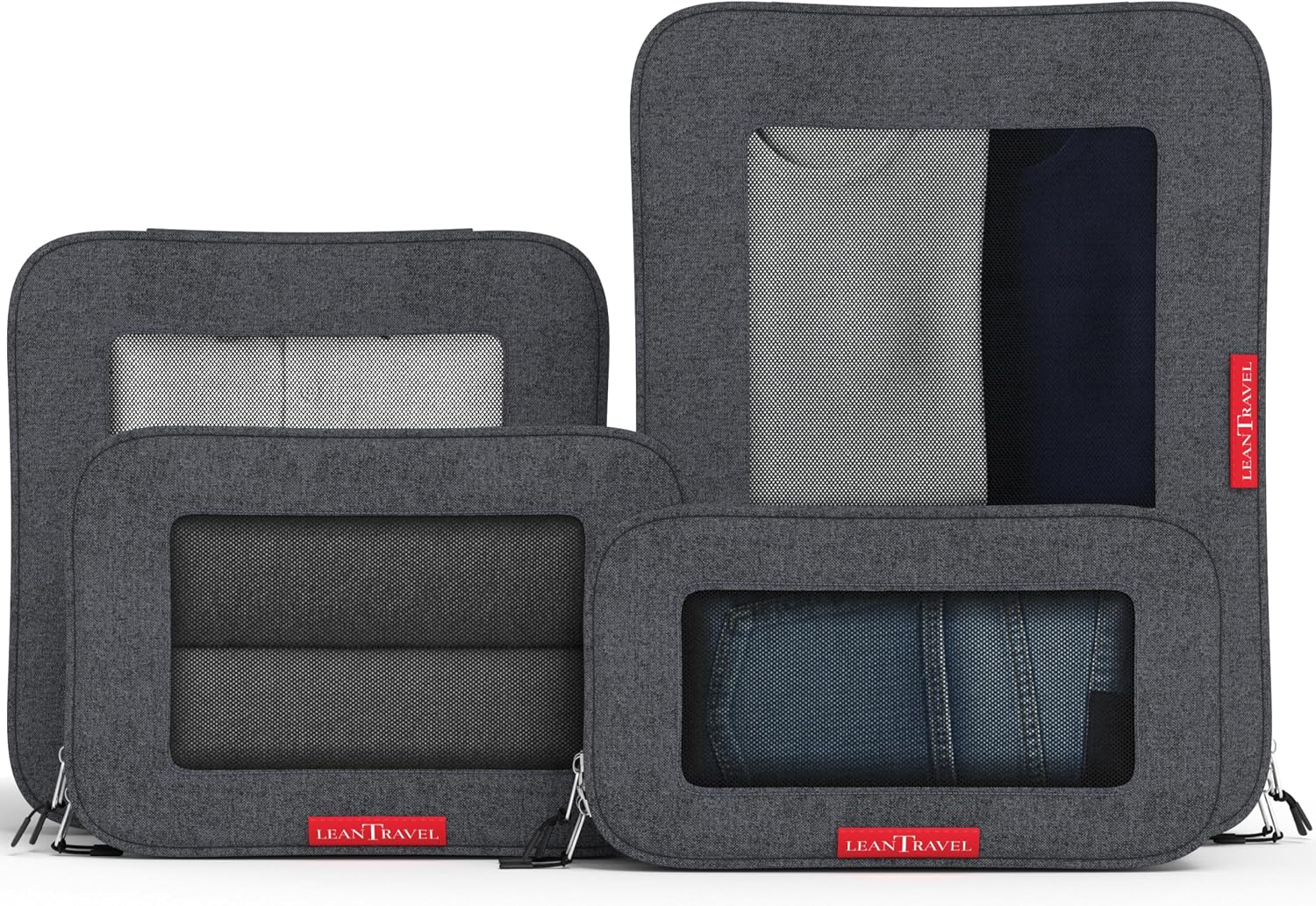 LeanTravel Premium Compression Packing Cubes for Travel - Suitcase Organizer Bags with Double Zipper & Breathable Mesh Panel - Space Saving Carry On Luggage Essentials (6-Pack, Grey)