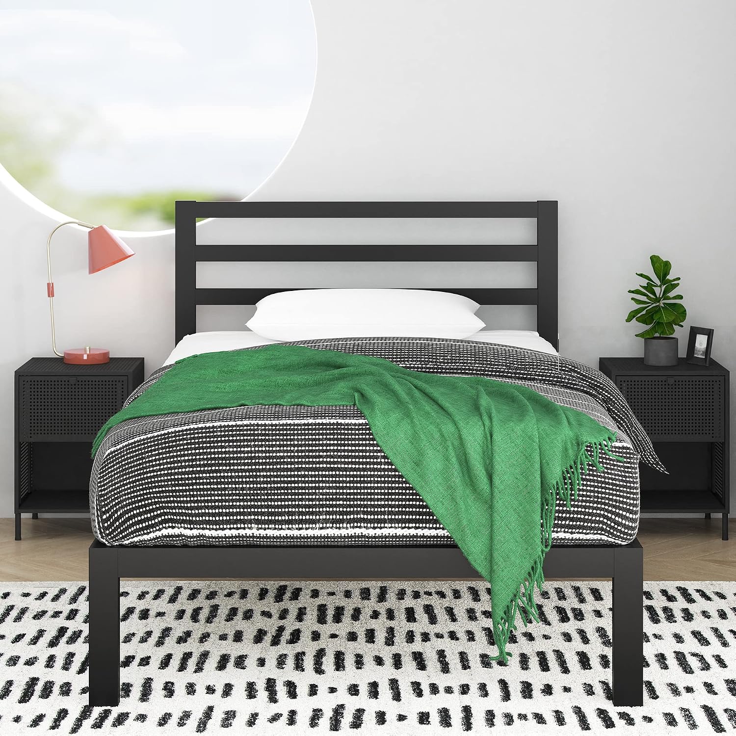 ZINUS Mia Metal Platform Bed Frame with Headboard, Wood Slat Support, No Box Spring Needed, Easy Assembly, Queen