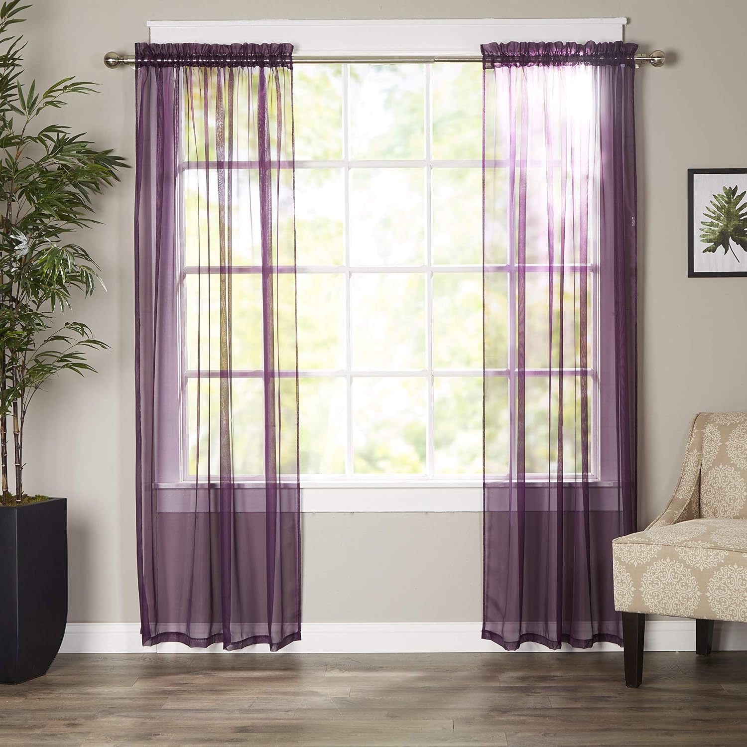 Elegant Comfort Luxury Sheer Curtains, Window Treatment Curtain Panels with Rod Pocket for Kitchen, Bedroom and Living Room (55 x 216-inches Long)