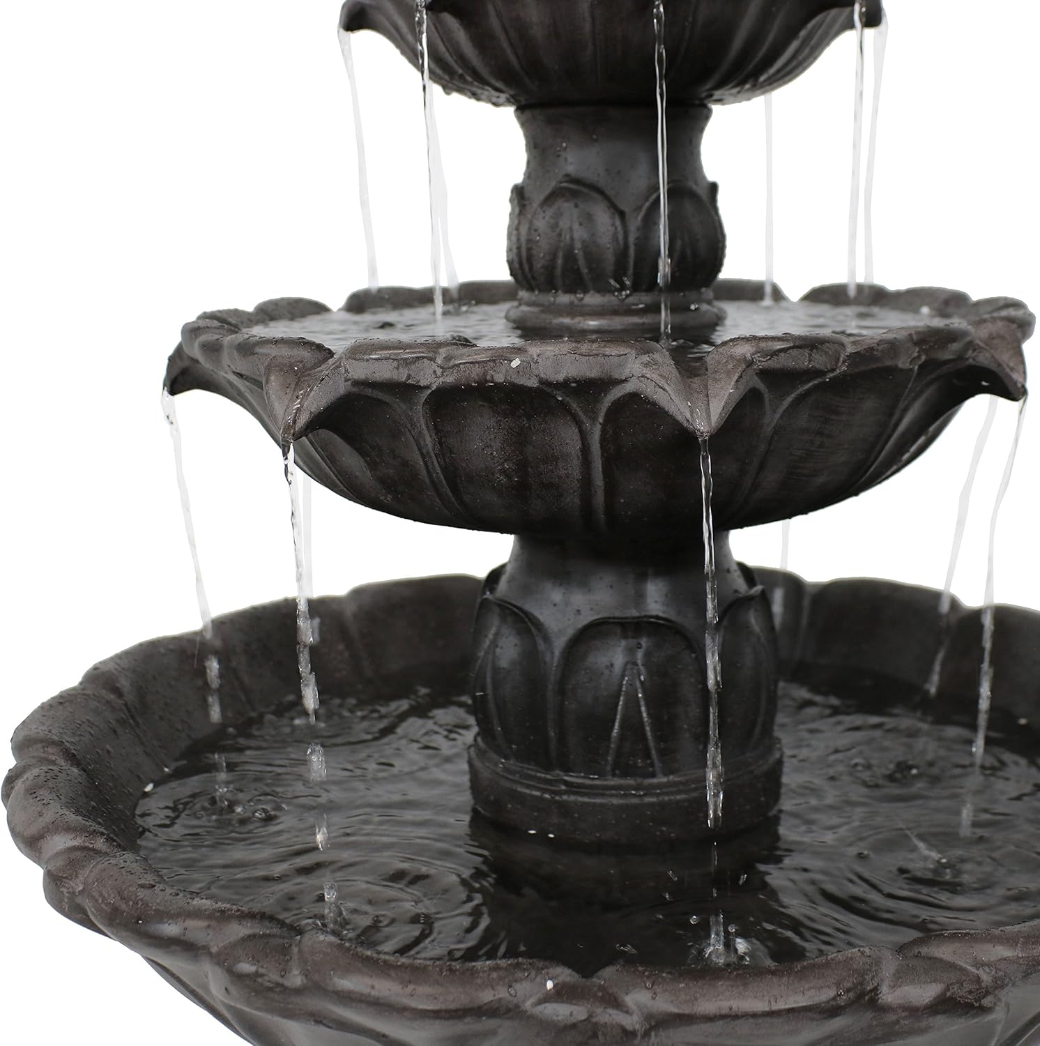 Sunnydaze Classic Tulip 46 in. 3-Tiered Outdoor Water Fountain - Dark Brown | Polystone Construction - 4-Gallon Water Capacity - Includes Electric