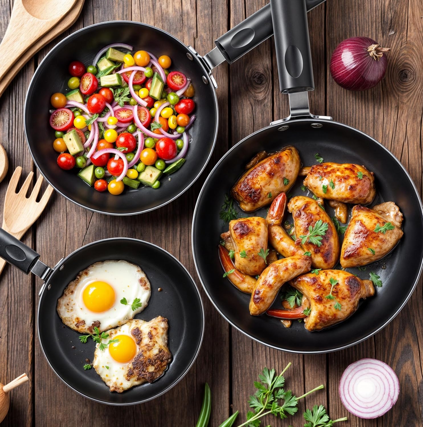 Utopia Kitchen Nonstick Frying Pan Set 3 Piece 8 9.5 11 Inch PFOA Free Grey | Omelette Pan, 3 Piece Skillet Set, Induction Bottom, Cookware
