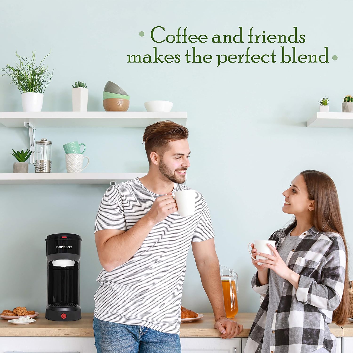 Mixpresso Single Serve Coffee Maker K Cup Coffee Maker for K Pods & Grounds | Compact 800W White Coffee Machine with 14 Oz Water Tank, Fast Brew & Auto Shut-Off, Small Design for Travel RV, Office& Dorm