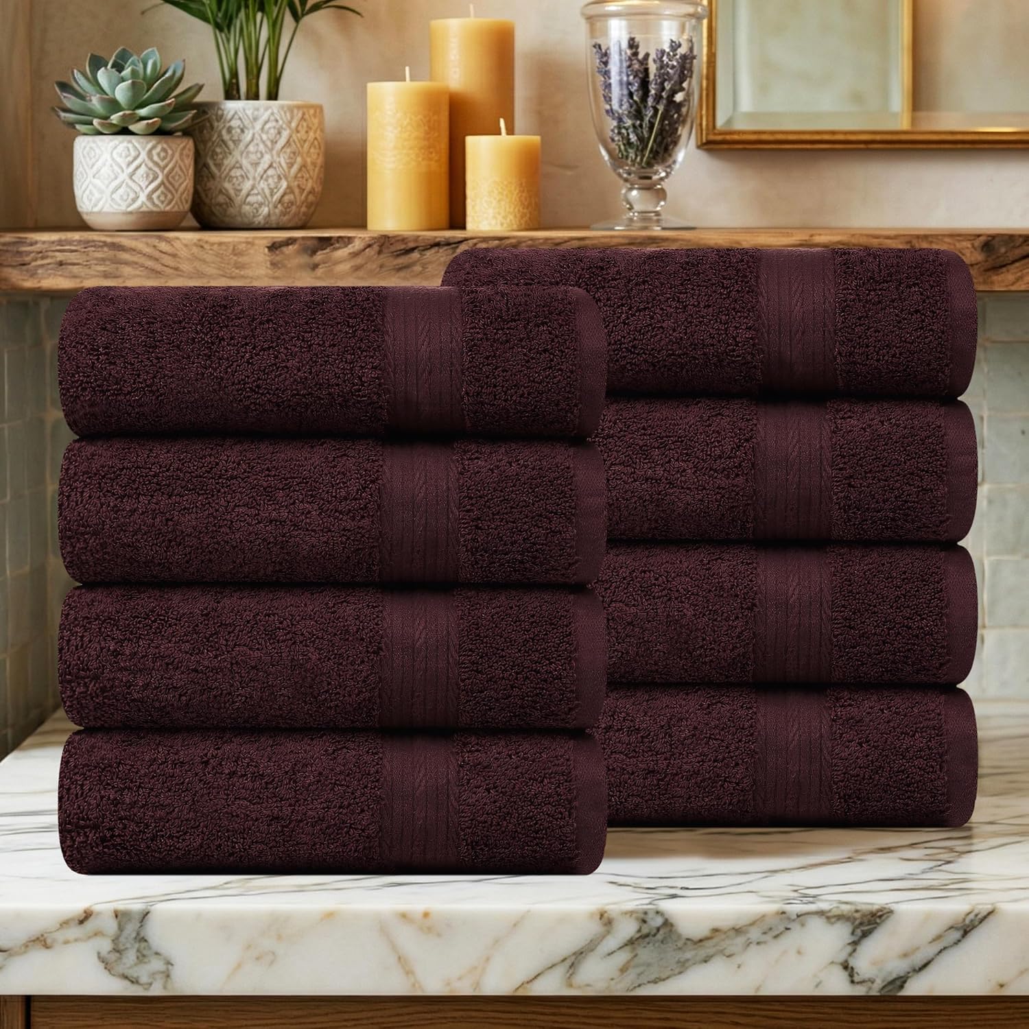 Ample Decor 100% Cotton Hand Towels 18x28 Inches, 600 GSM, Soft & Absorbent, Set of 12, Purple
