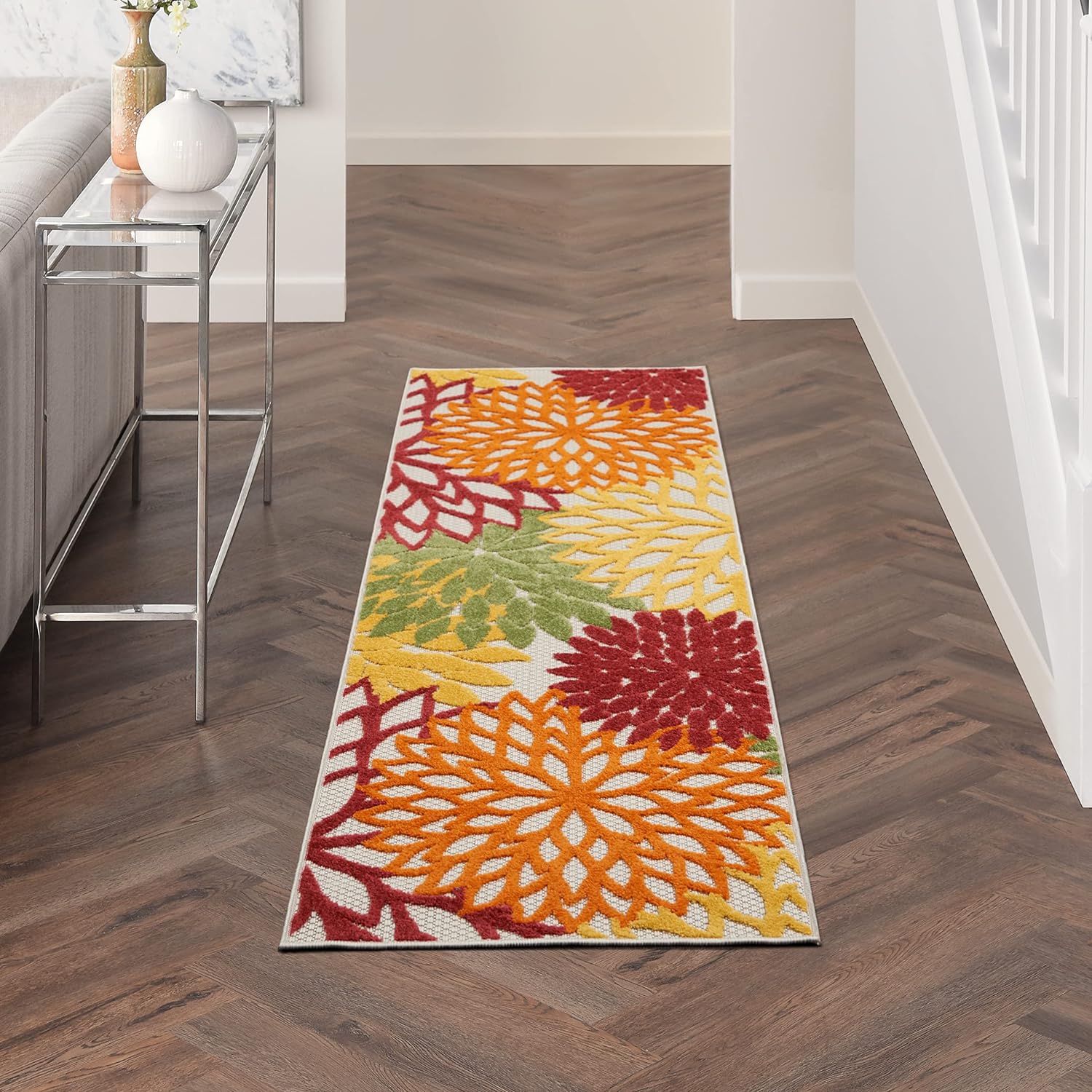 Nourison Home Aloha Indoor/Outdoor Black White 2'8" x 4' Area Rug, Tropical, Botanical, Easy Cleaning, Non Shedding, Bed Room, Living Room