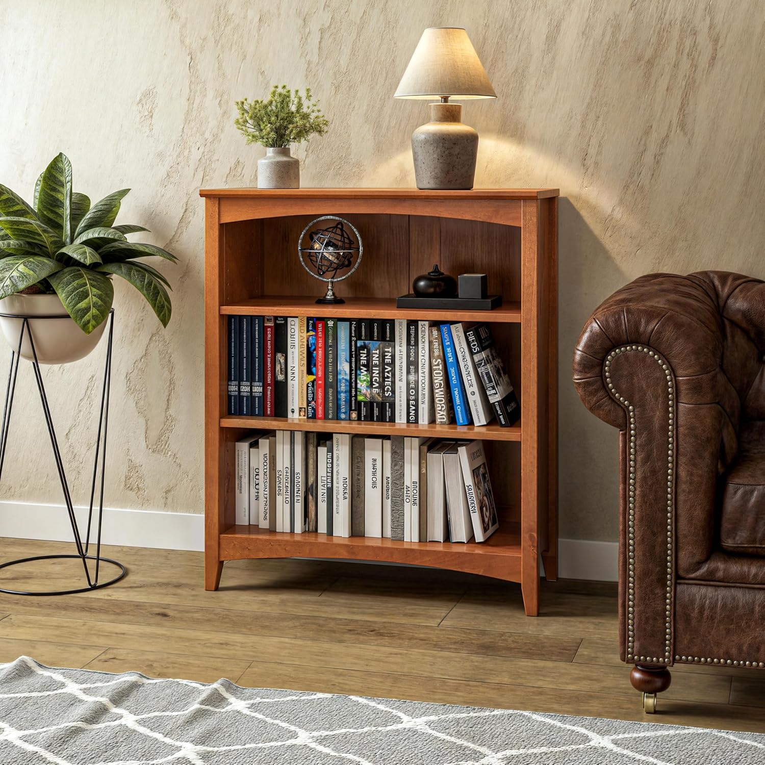 Shaker Style 3 Shelf Bookcase / Solid Wood / 36" High / Adjustable Shelving / Closed Back / Display Bookshelf for Living Room, Bedroom, Home and Office, White