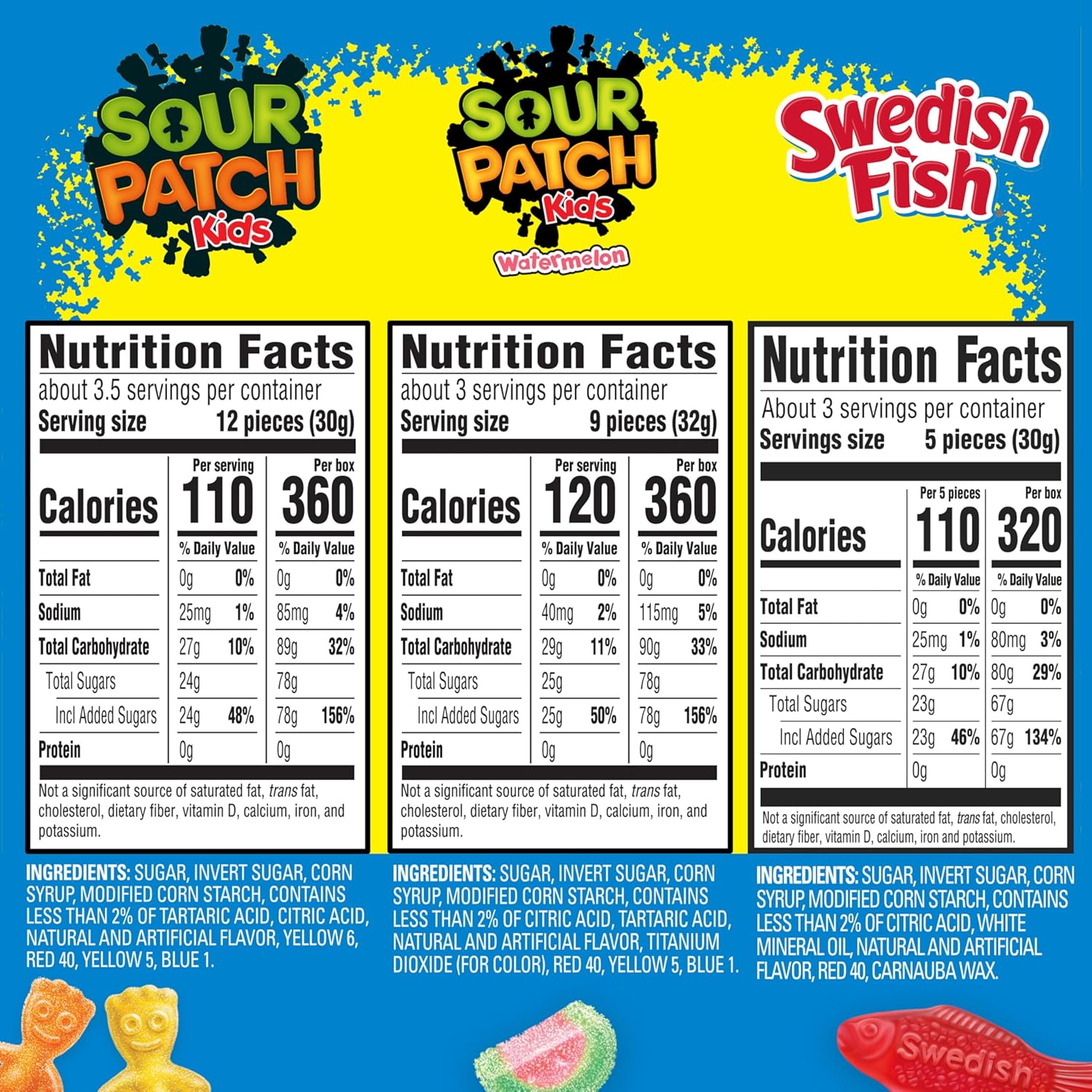 SOUR PATCH KIDS & SWEDISH FISH Soft & Chewy Gummy Candy Variety Pack, 15 ct