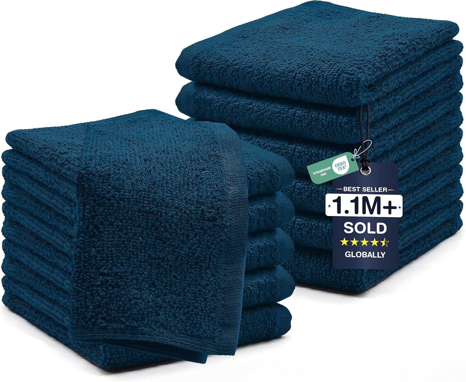 DAN RIVER 24 Pack Cotton Wash Cloths Set for Showering [12x12] White