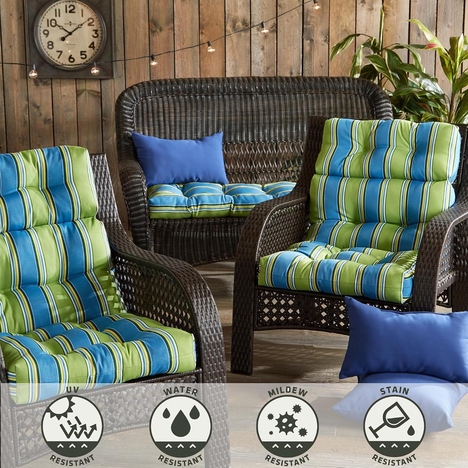 Greendale Home Fashions Outdoor 44x22-inch High Back Chair Cushions (Set of 2), Cement